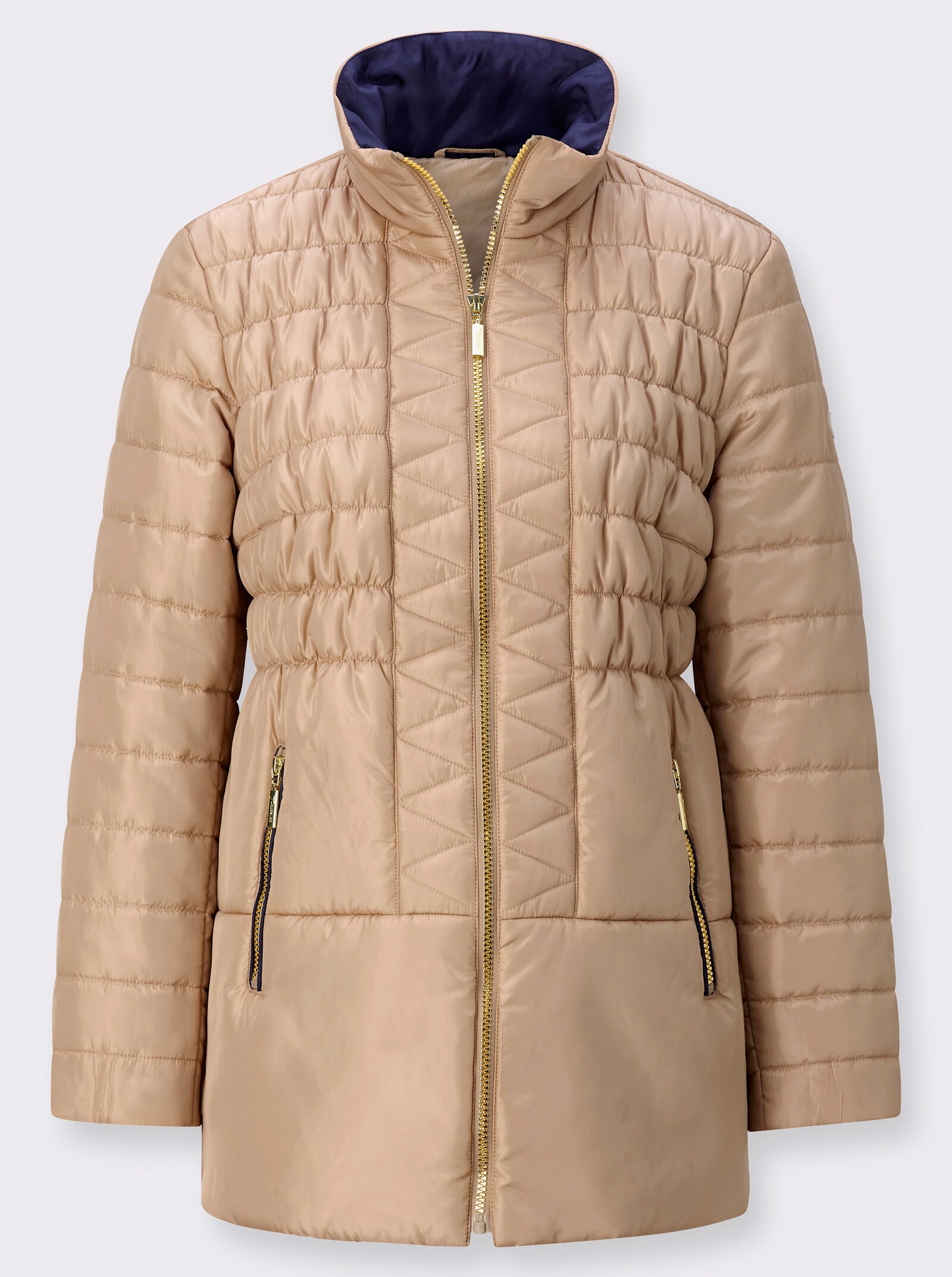 Gewatteerde jas met zigzagpatroon - camel