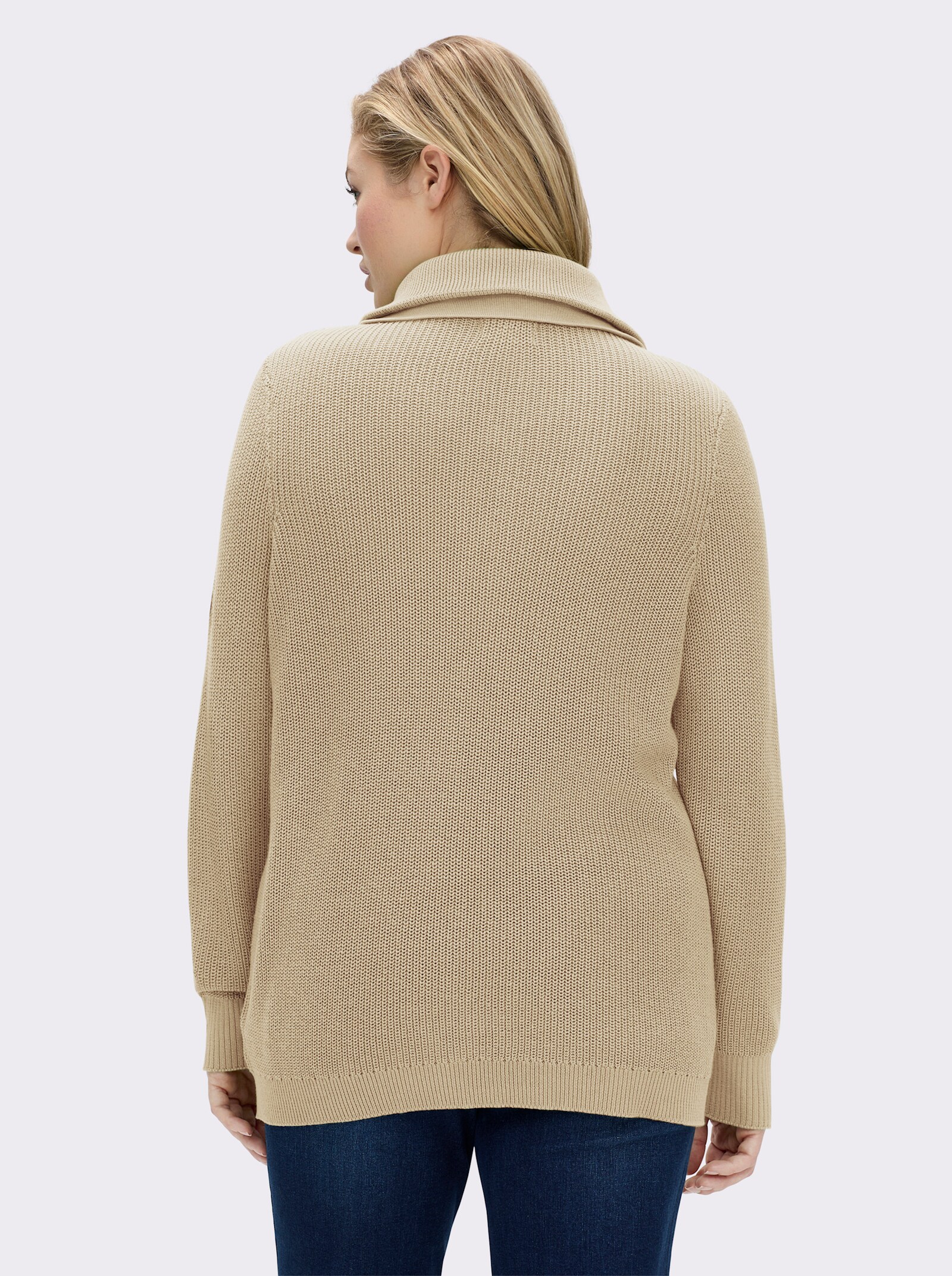 Strickpullover mit Troyerkragen - sand