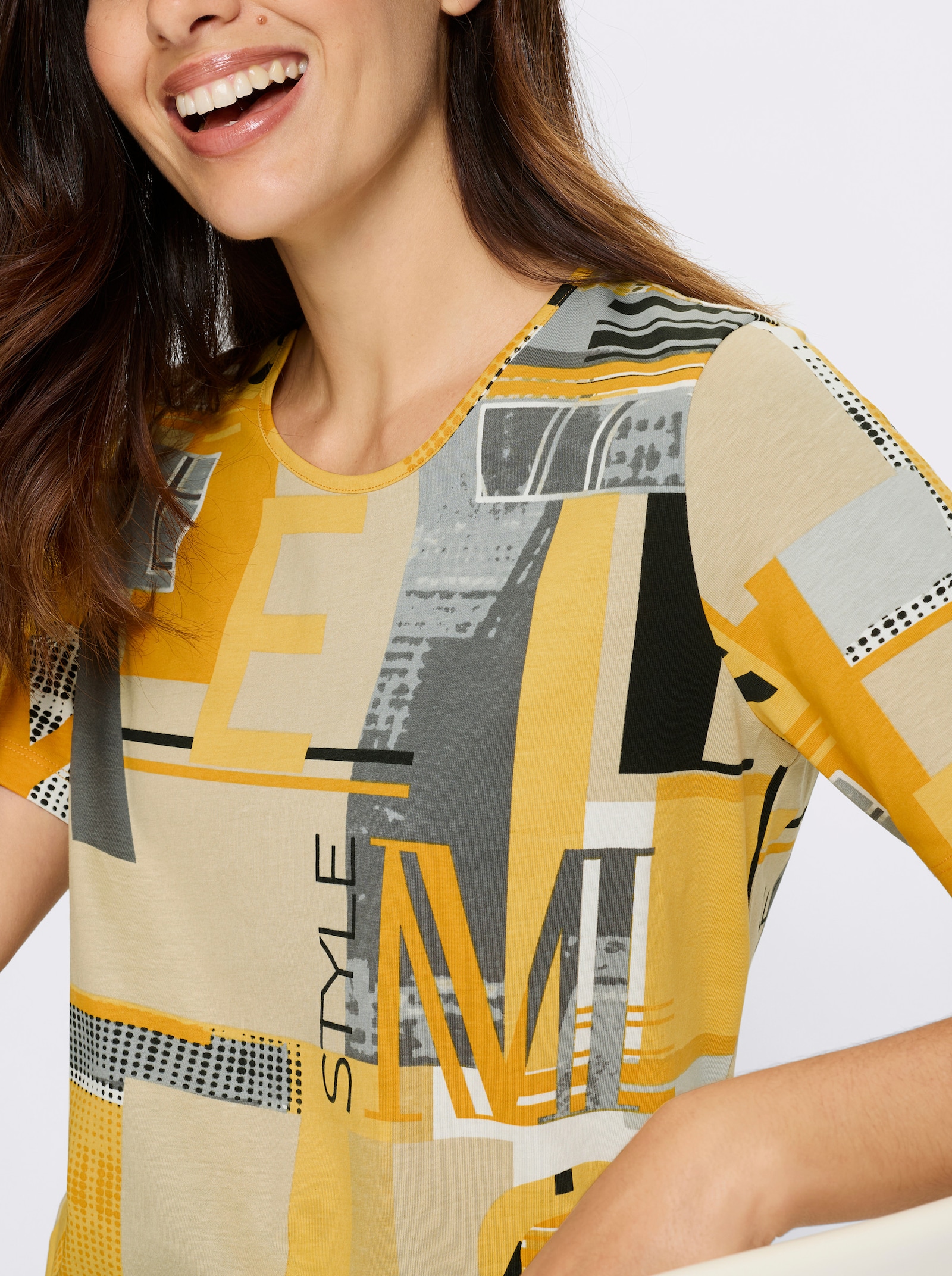 Kurzarmshirt allover bedruckt, Baumwolle - ocker-sand-bedruckt