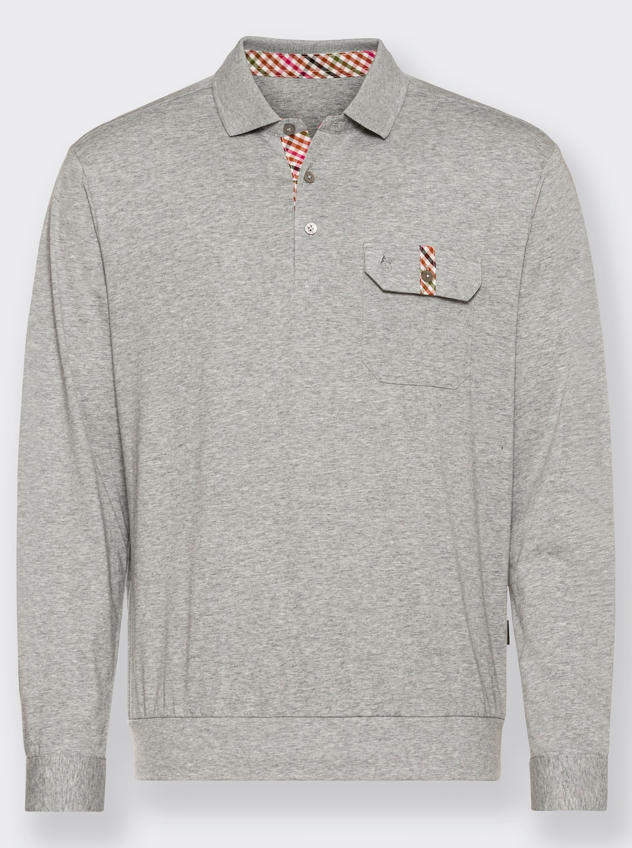 Hajo Langarm-Poloshirt - grau-meliert