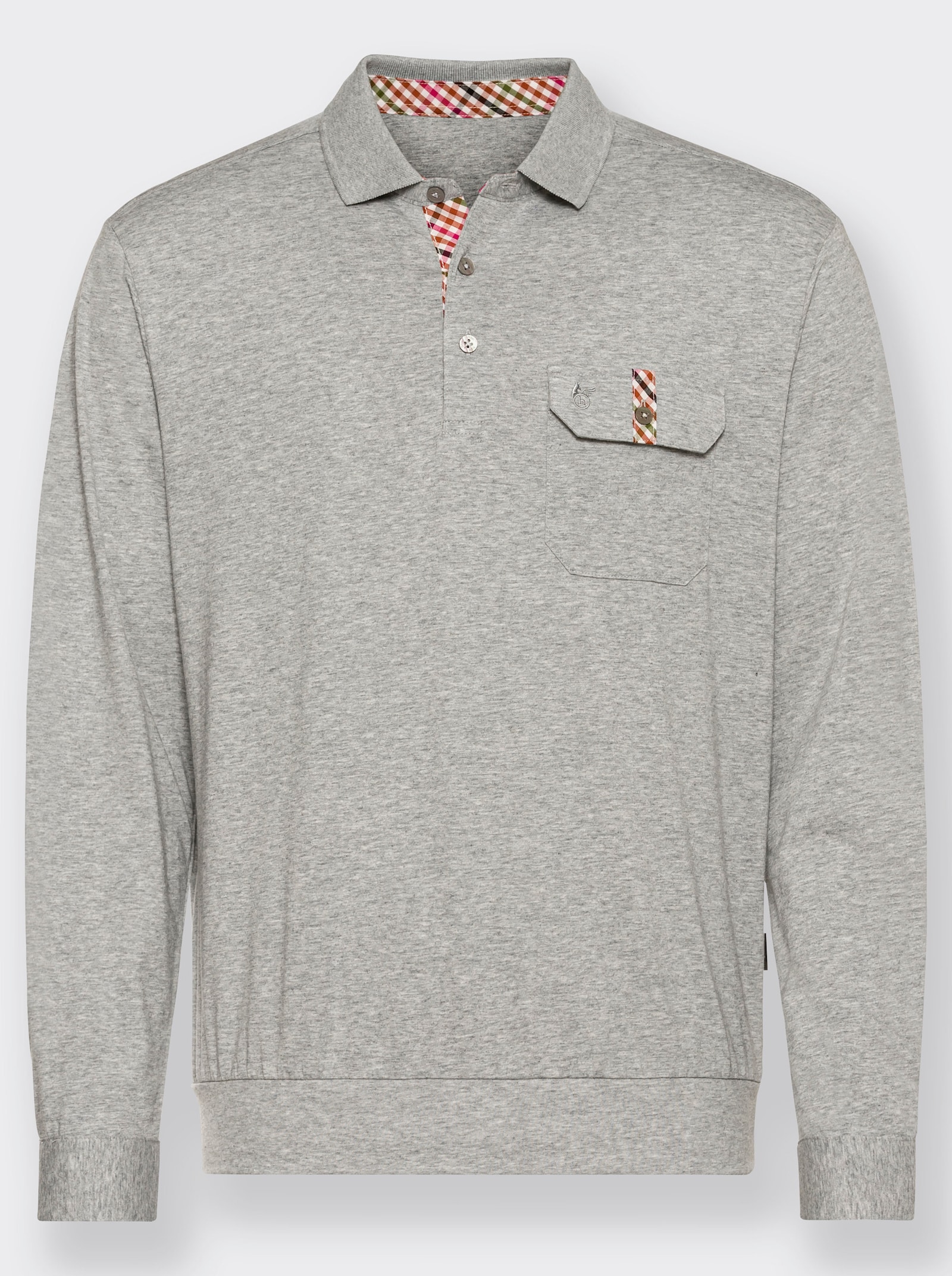 Hajo Langarm-Poloshirt - grau-meliert