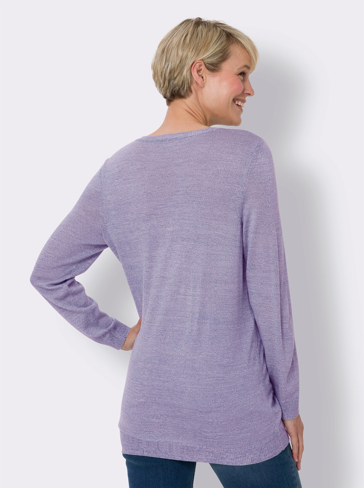 Longpullover - lavendel-ecru-meliert