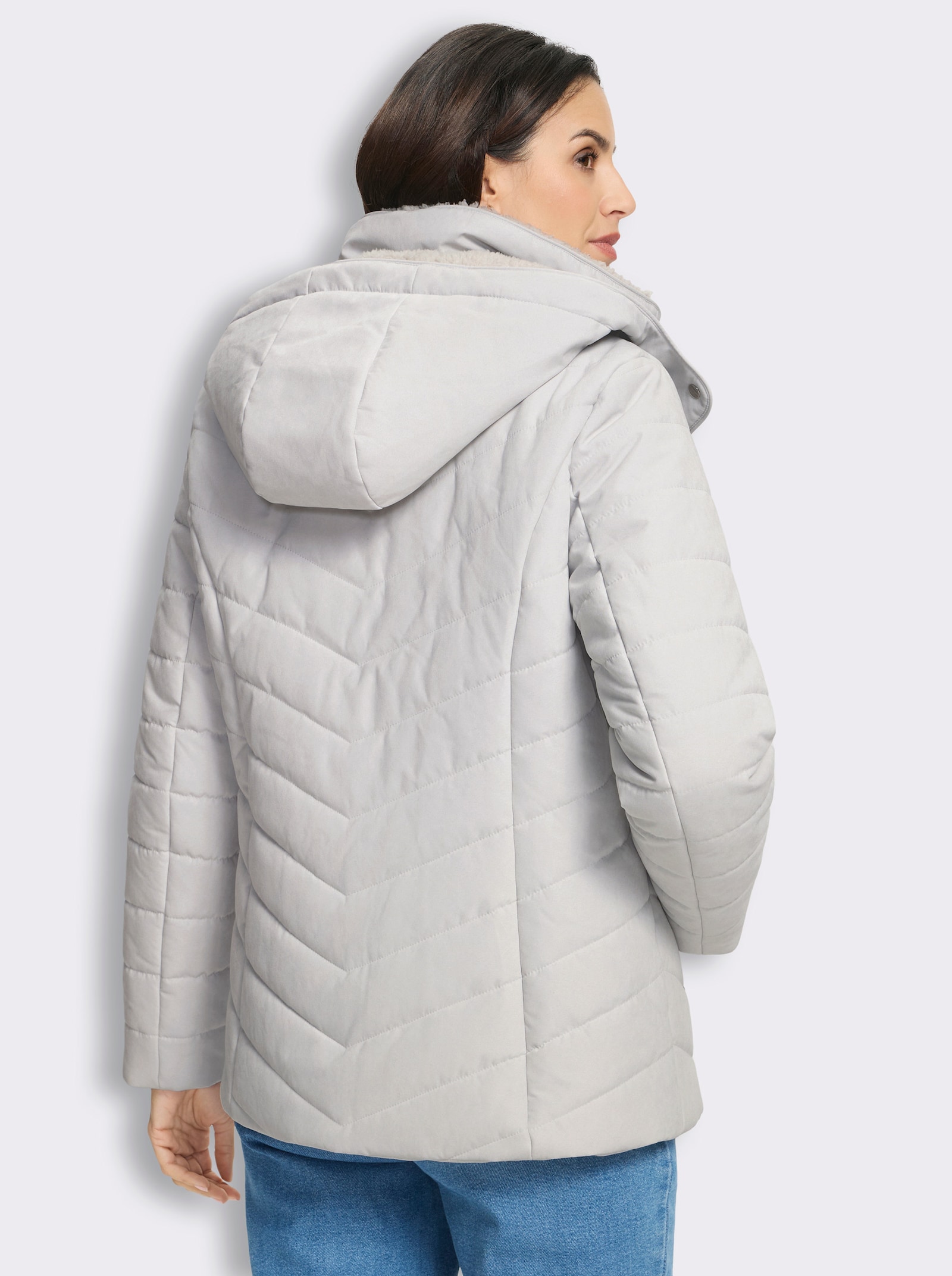 Steppjacke mit Teddyfleece-Futter - hellgrau