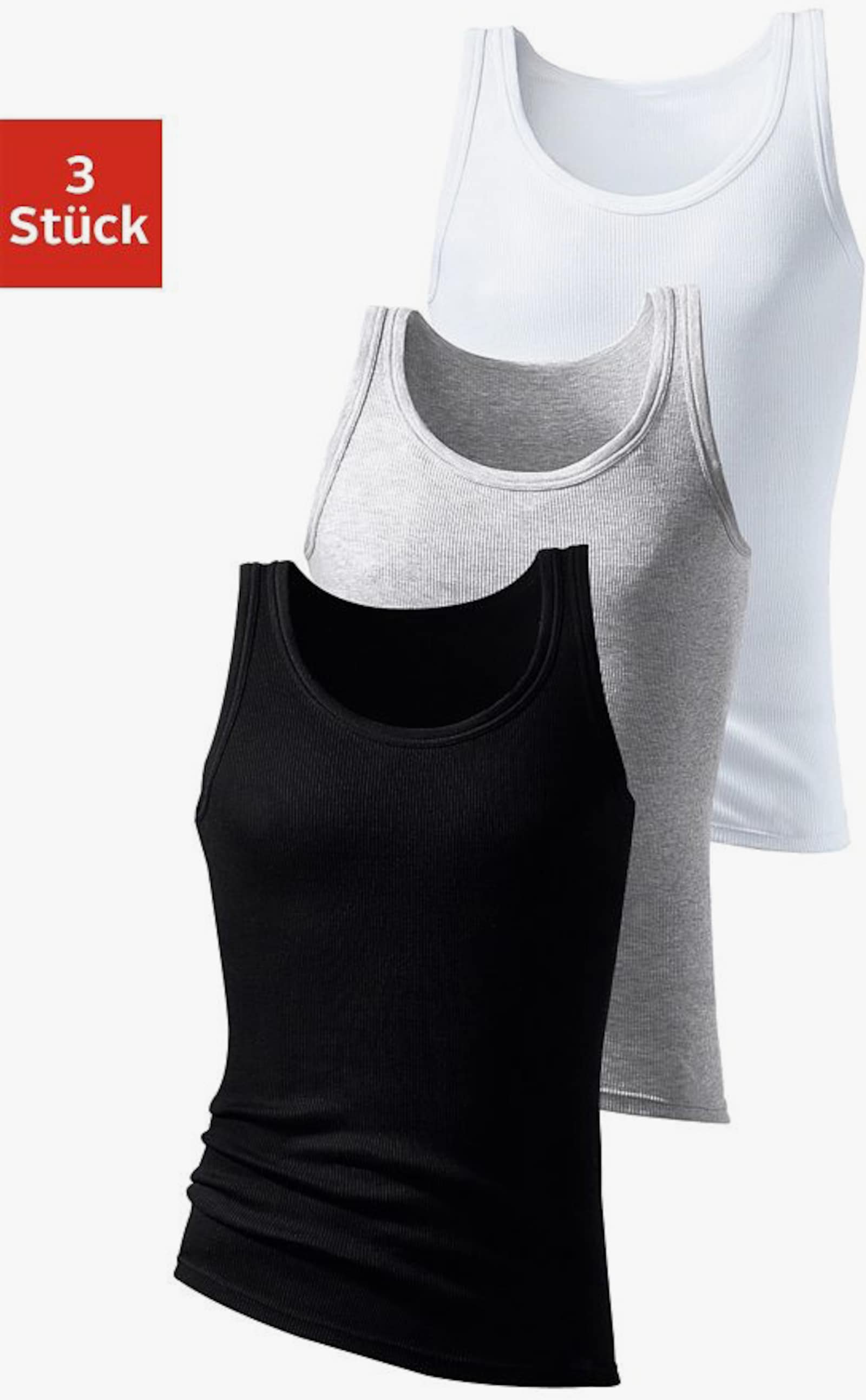 H.I.S Unterhemd - grau-meliert, schwarz, weiß