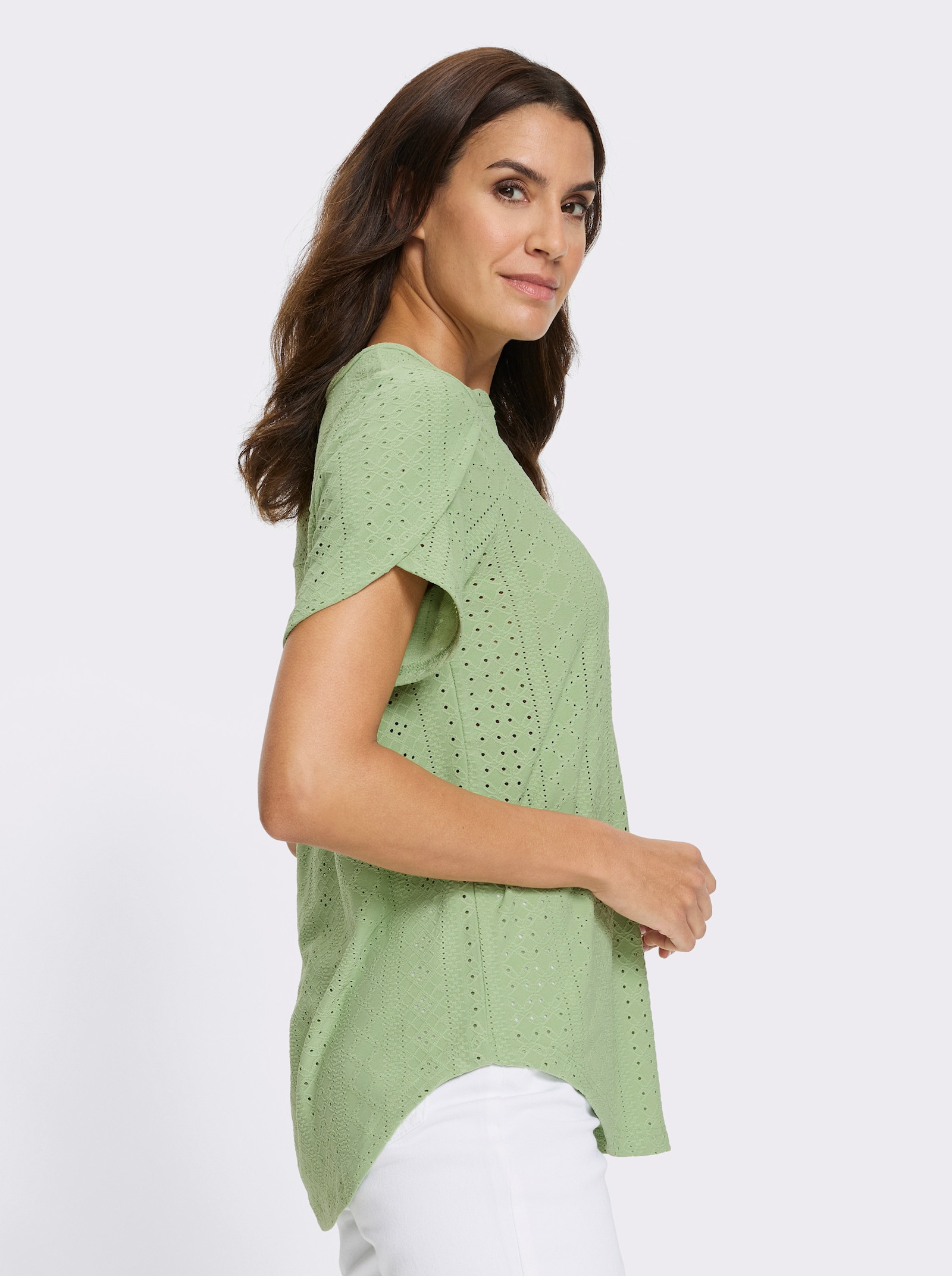 Kurzarmshirt mit Lochstickerei allover - eucalyptus