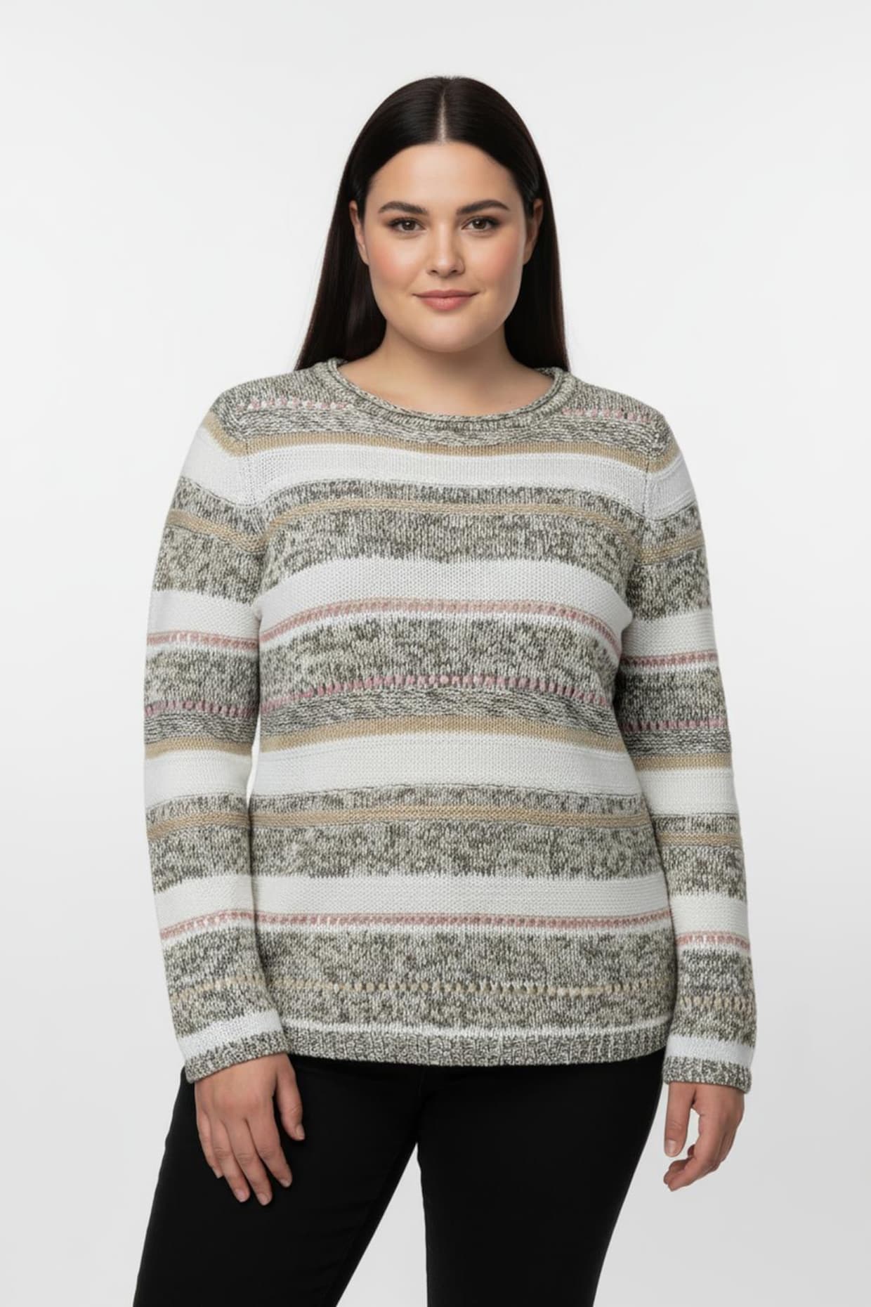 Strickpullover mit Streifen-Muster - grün-ecru-gestreift