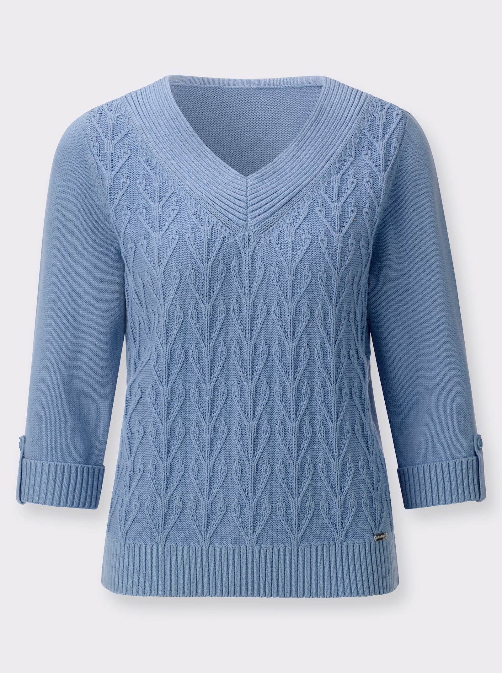 Baumwollpullover mit Strukturstrick-Muster - bleu