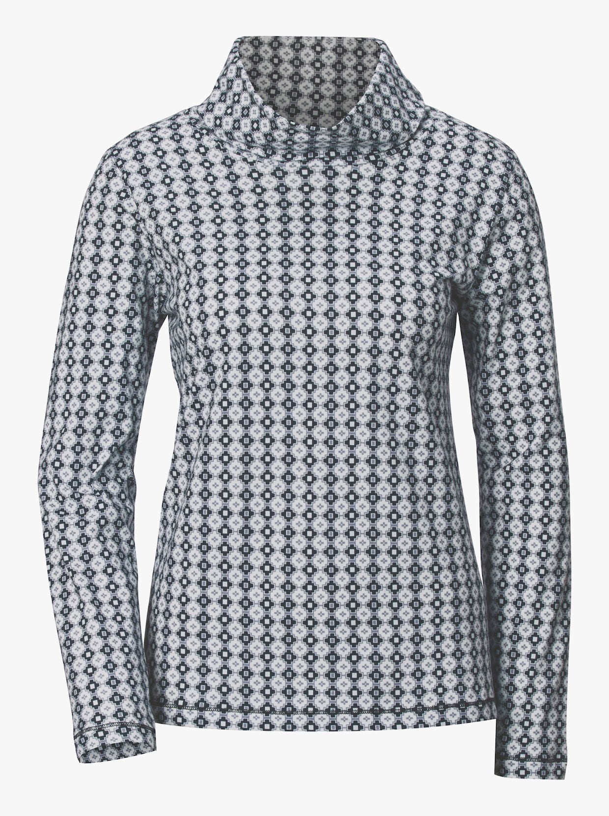 Shirt met rolkraag - wit/zwart gedessineerd