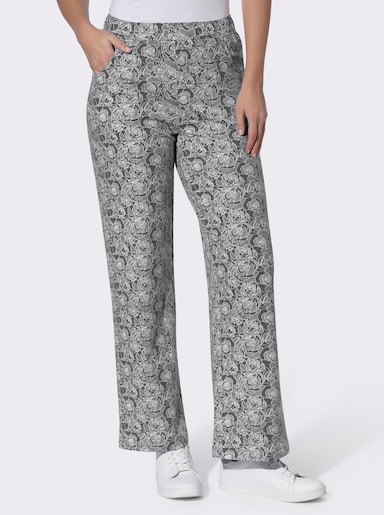  Freizeithose im floralen Dessin - anthrazit-ecru-bedruckt