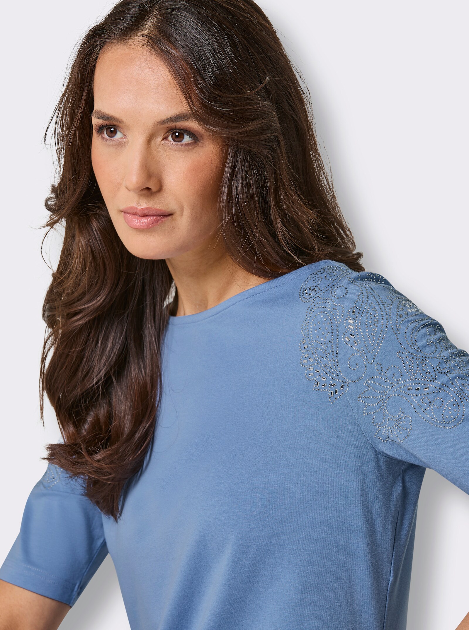 CREATION L PREMIUM Kurzarmshirt in Lyocell-Qualität - himmelblau