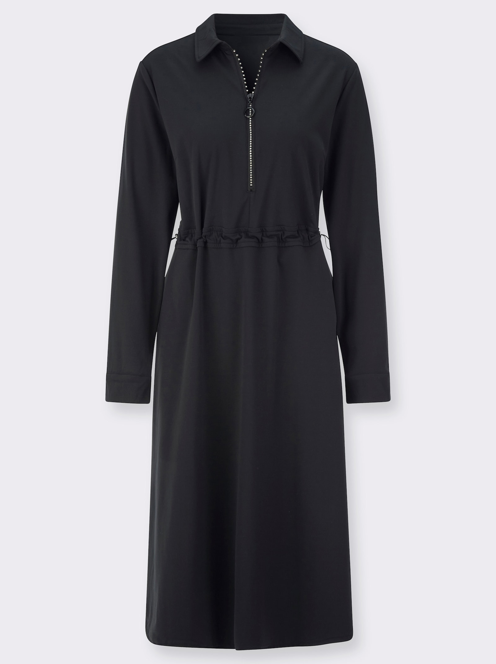 Polokleid mit Weitenregulierung auf Taillenhöhe - schwarz