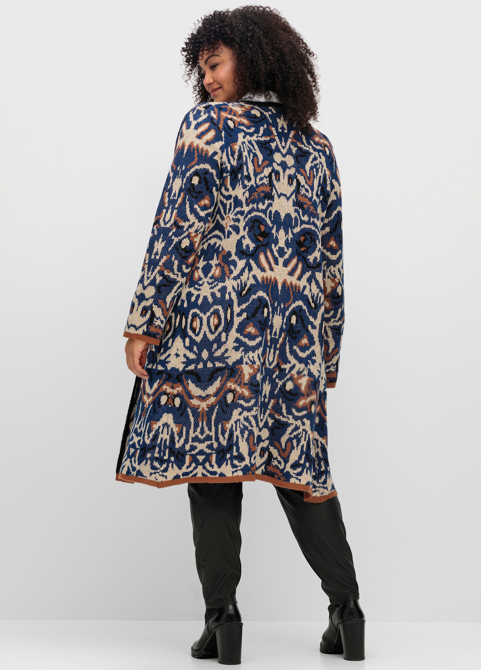 sheego by Joe Browns Gebreide mantel met jacquardpatroon - nachtblauw gedessineerd