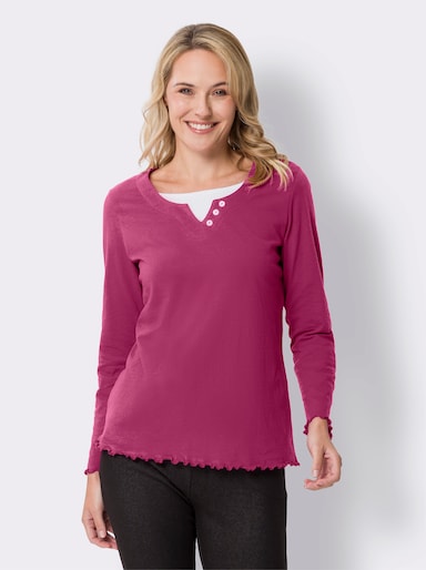 2-in-1-Langarmshirt mit gewellten Abschlüssen - magenta-weiß