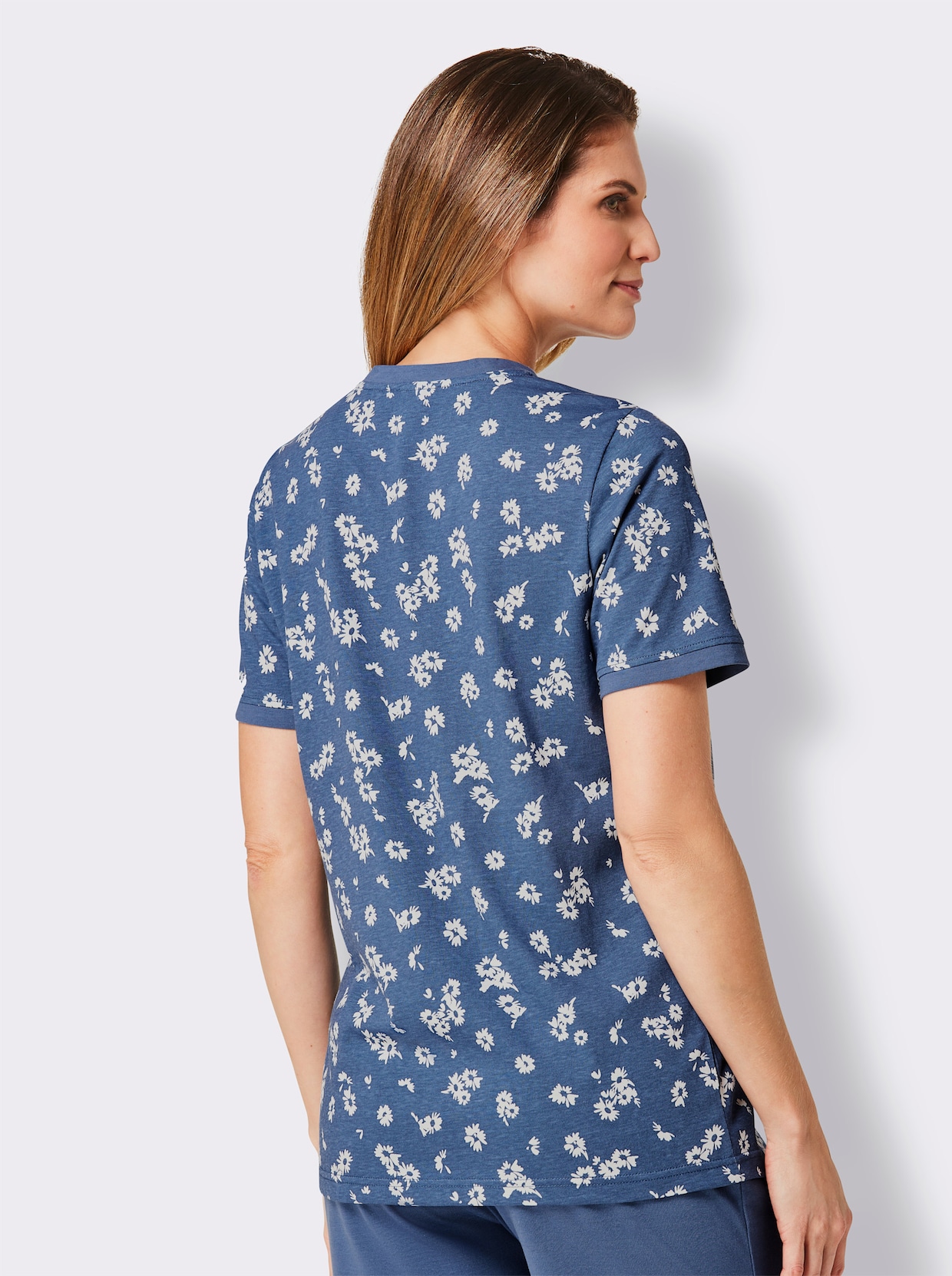 wäschepur Pyjama-Shirt - jeansblauw/ecru bedrukt