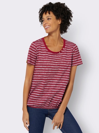 Kurzarmshirt mit Gummizug am Saum - kirsche-weiß-bedruckt