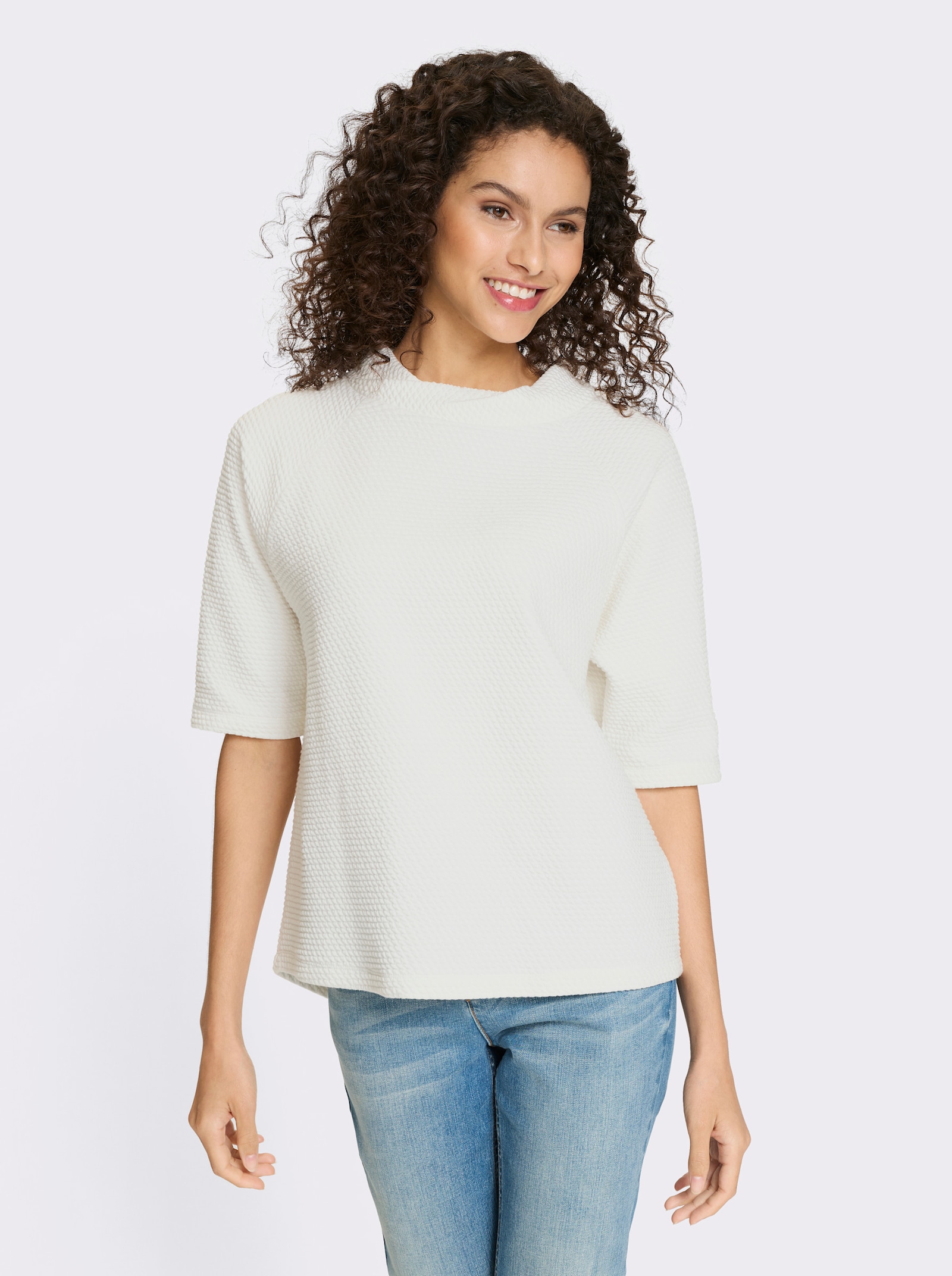 heine Stehkragenshirt mit Waffelstruktur - ecru