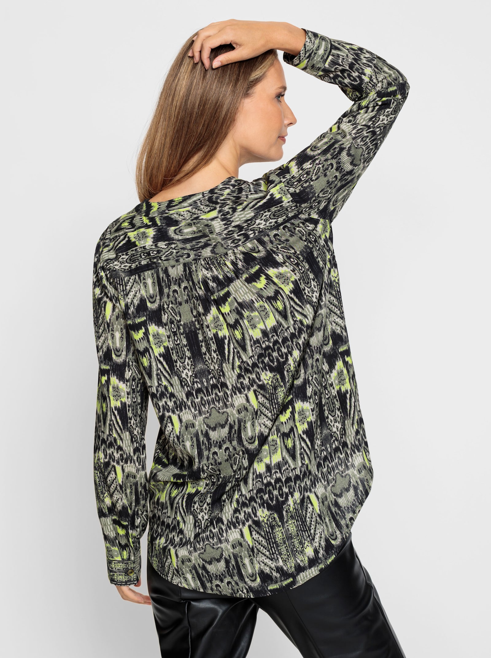 heine Blouse met print en afgeronde zoom - kaki/zwart bedrukt