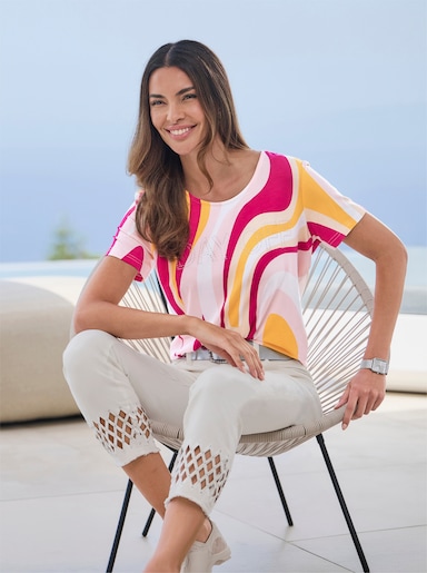 heine Kurzarmshirt mit Grafikprint - pink-sonnengelb-gemustert