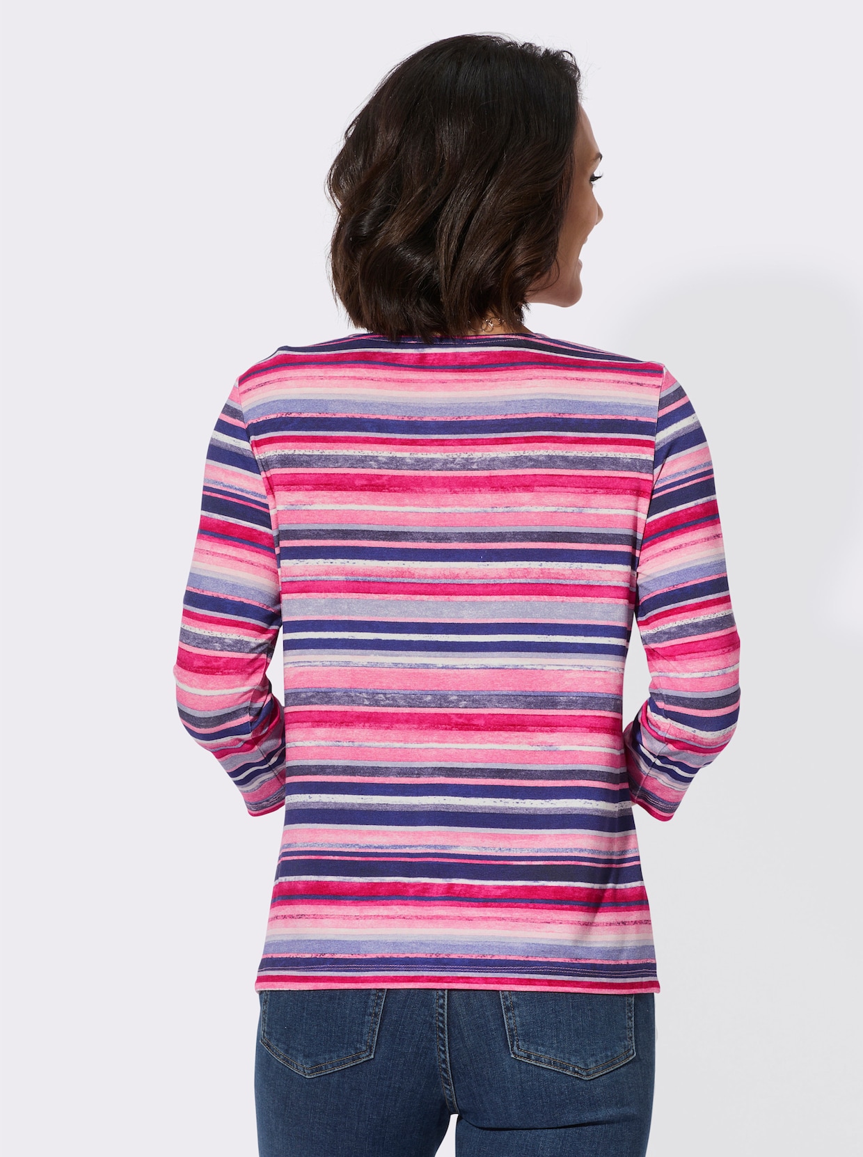 Shirt met ronde hals - oudroze/jeansblauw gestreept