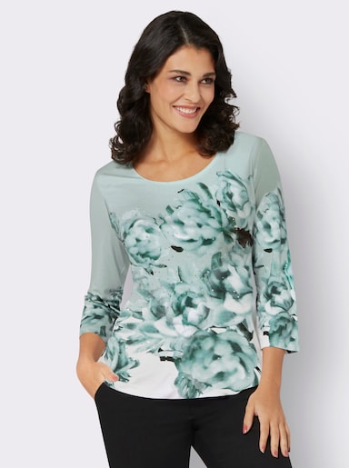 3/4-Arm-Shirt mit Glitzersteinchen - weiß-kalkmint-bedruckt