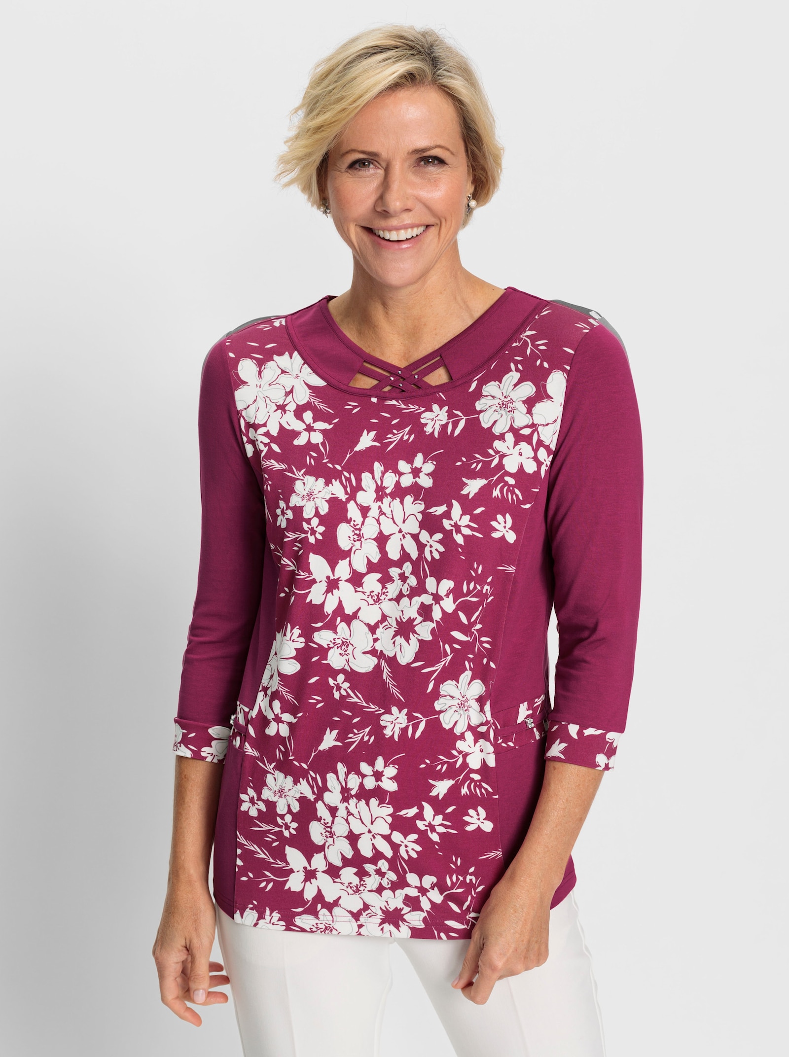 2-in-1-shirt met bandjesversiering - heide