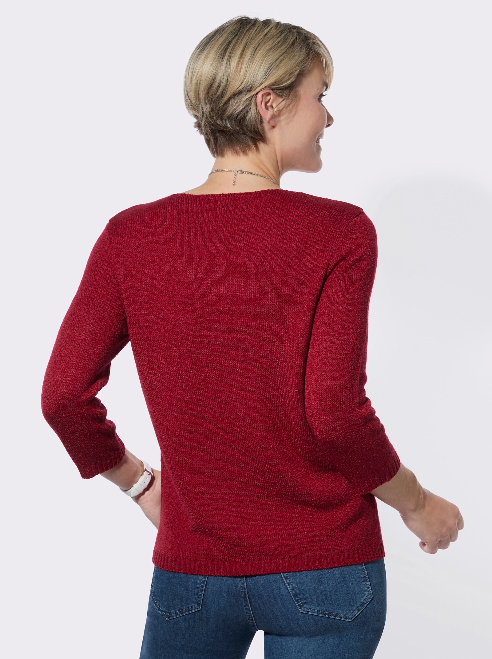 V-Ausschnitt-Pullover mit gerippten Abschlüssen - rot