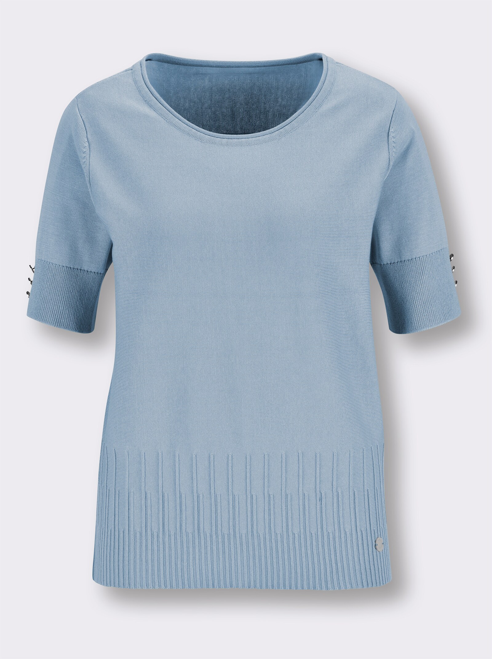 CREATION L PREMIUM Kurzarmpullover mit Zierknöpfen - eisblau