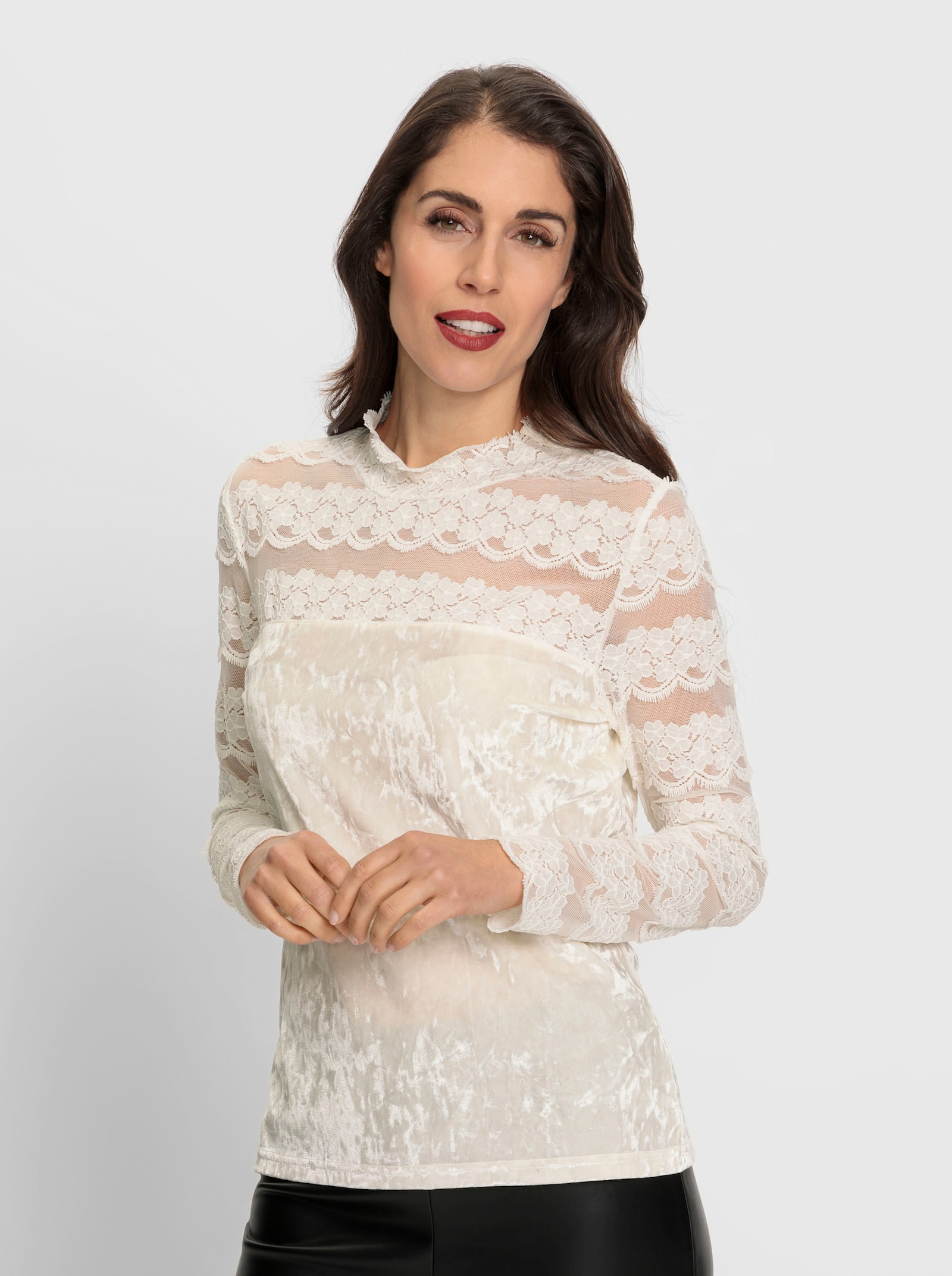 heine T-shirt effet velours - couleur ivoire