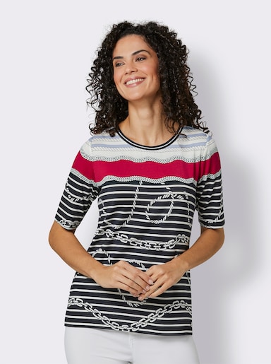 CREATION L PREMIUM Streifenshirt im Digitalprint - marine-rot-geringelt