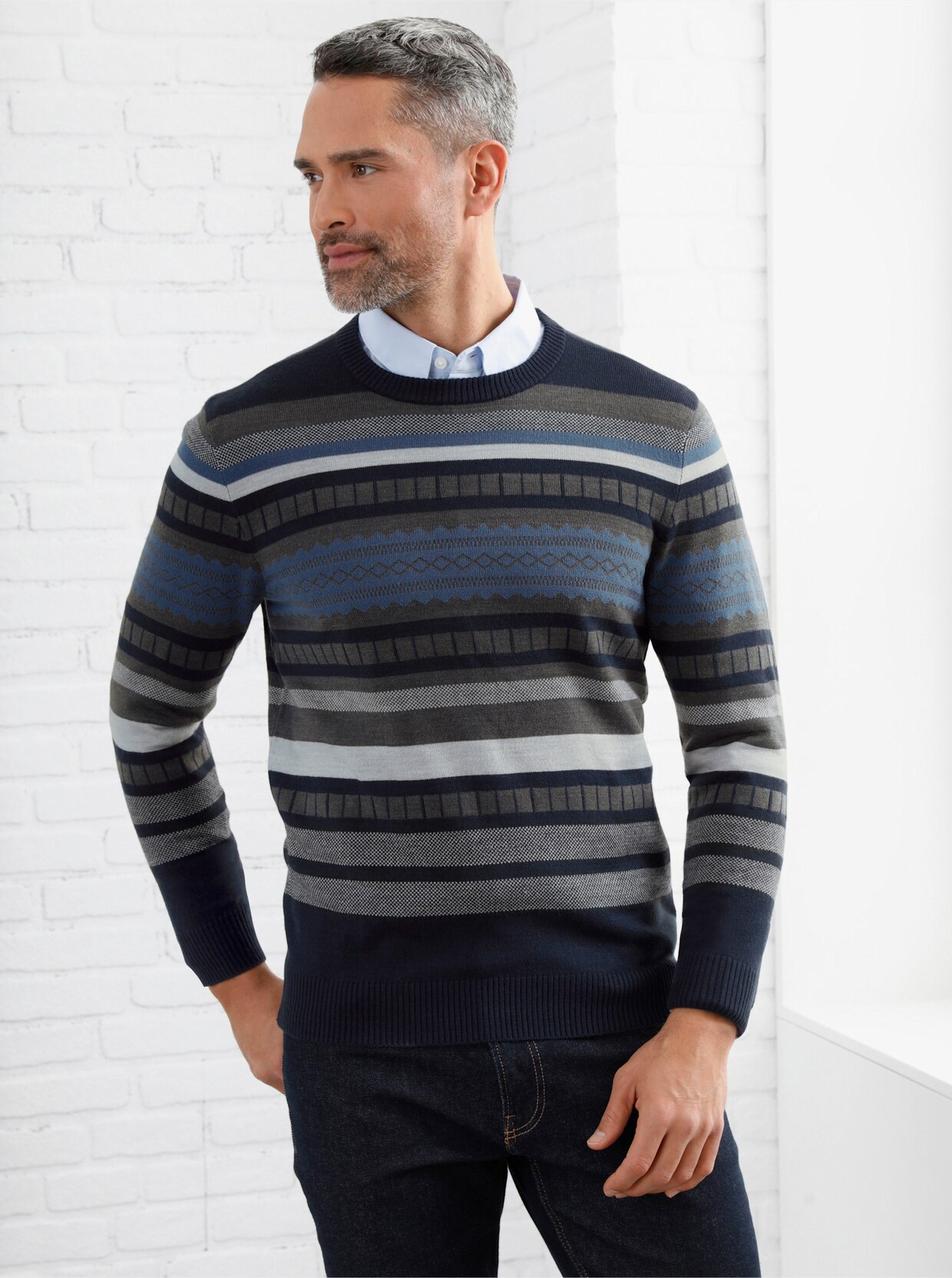 Pullover - marine-grau-gemustert