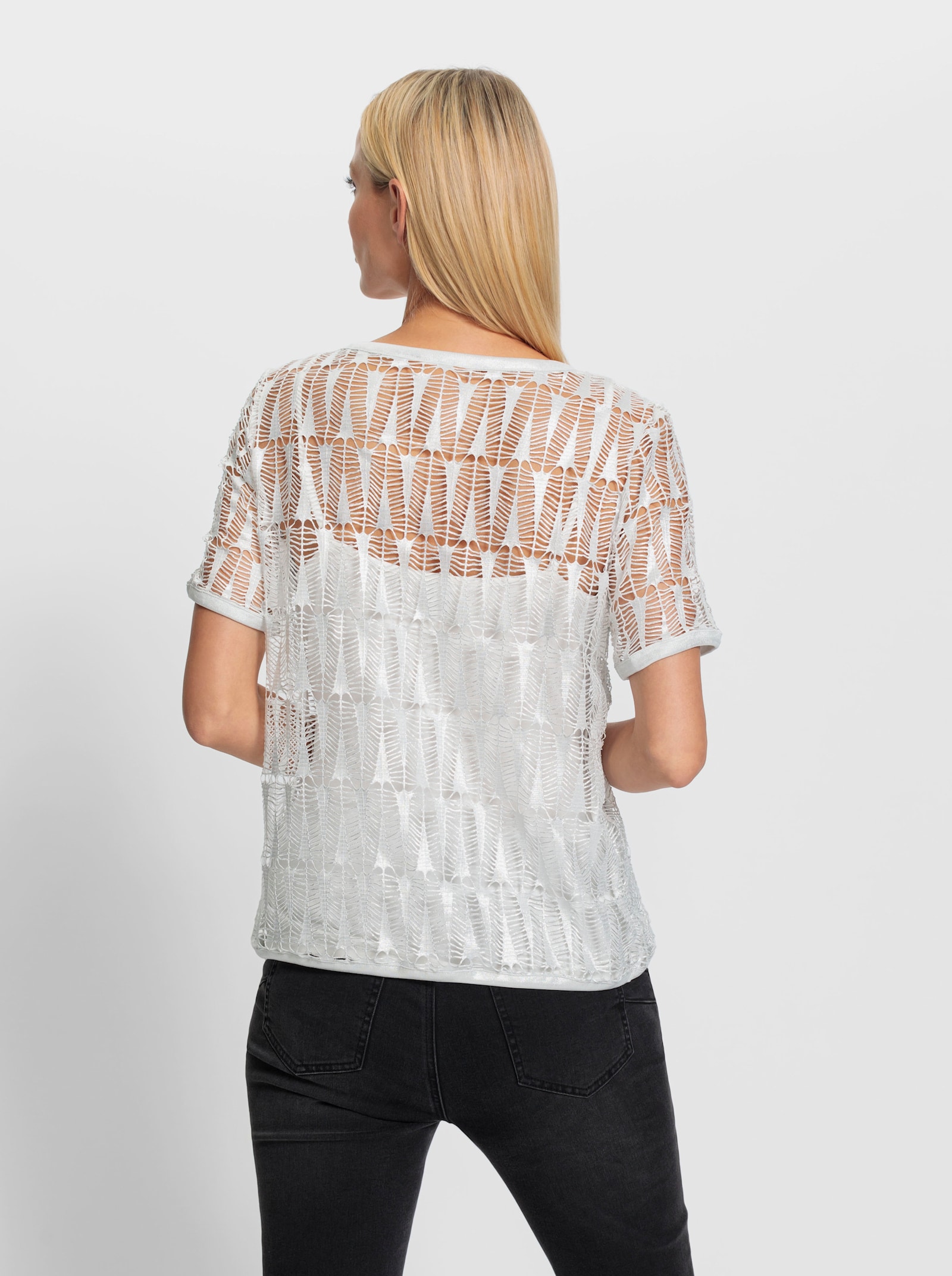 heine 2-in-1-Shirt mit Spitze - ecru-silberfarben-meliert