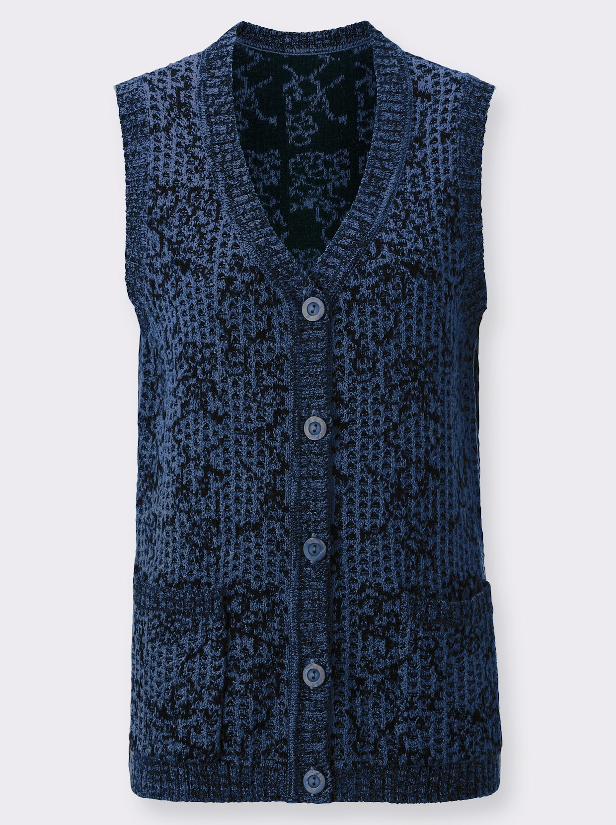 Mouwloos vest - jeansblauw/zwart gedessineerd
