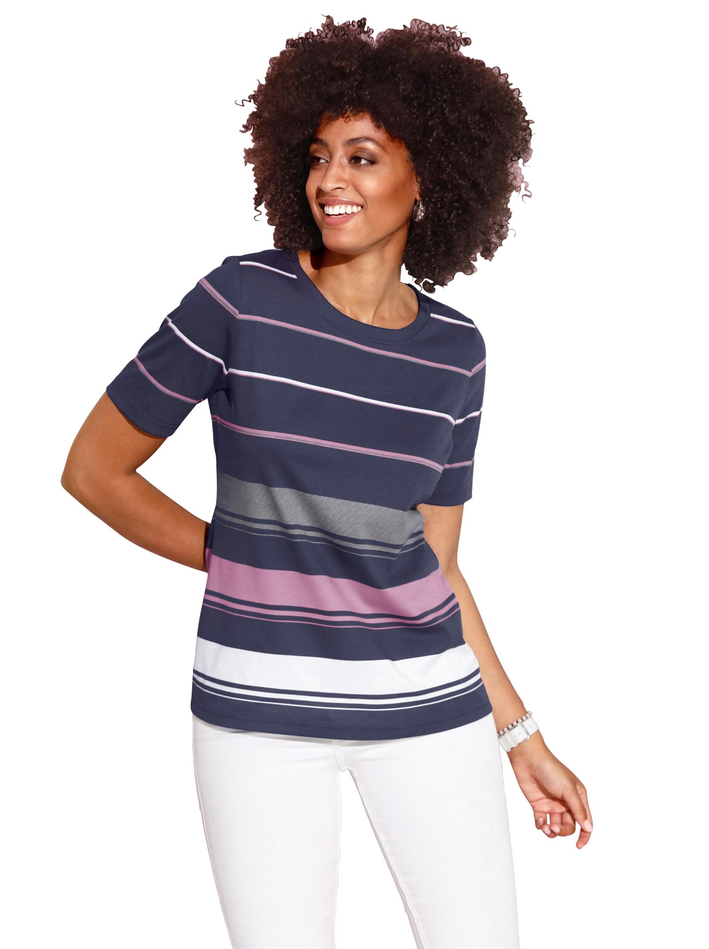 Shirt - nachtblau-altrosa-geringelt