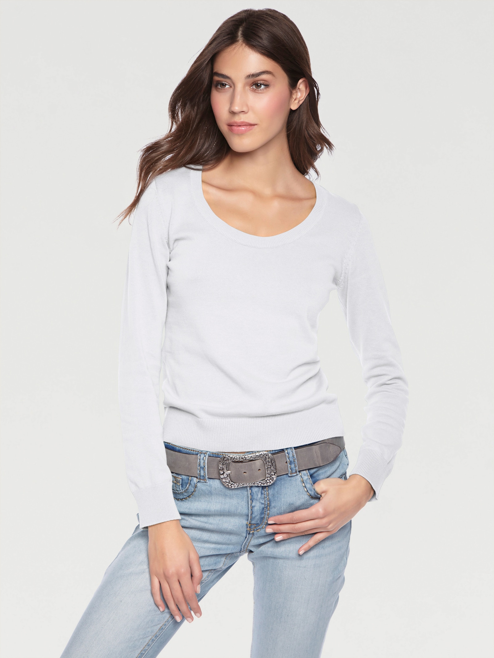 heine Rundhalspullover aus Feinstrick - weiss