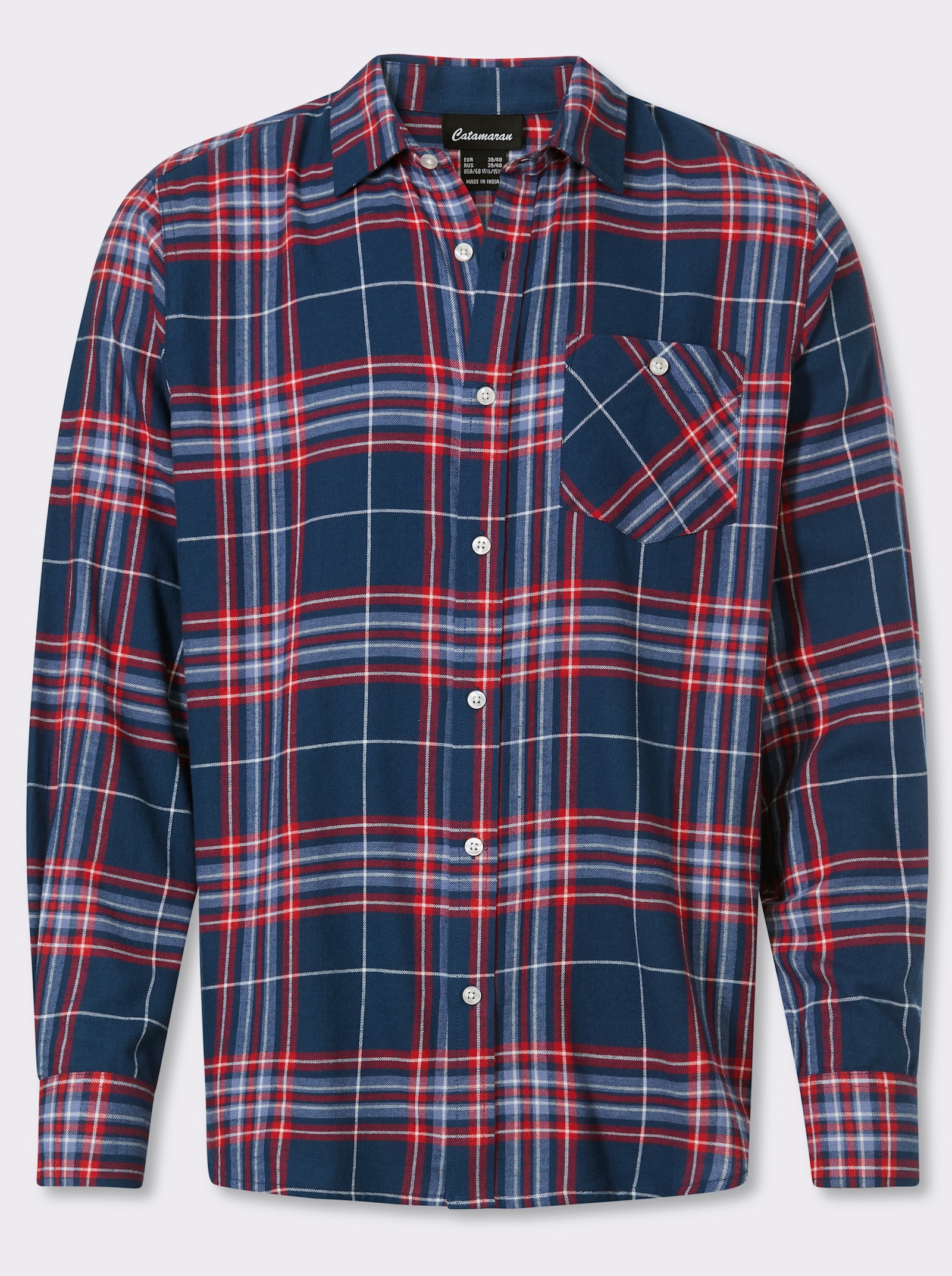 Catamaran Langarmhemd aus Baumwoll-Flanell - dunkelblau-erdbeere-kariert