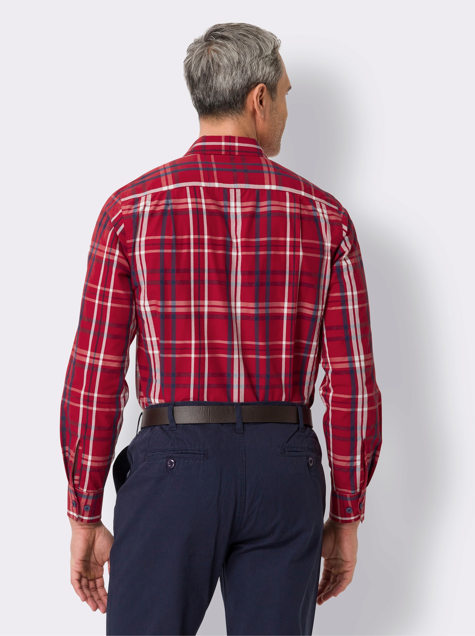 Langarmhemd mit Karomuster - rot-marine-kariert