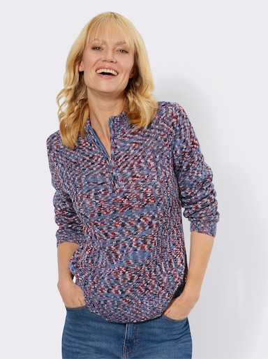 Stehkragenpullover aus Melange-Garn - mittelblau-meliert