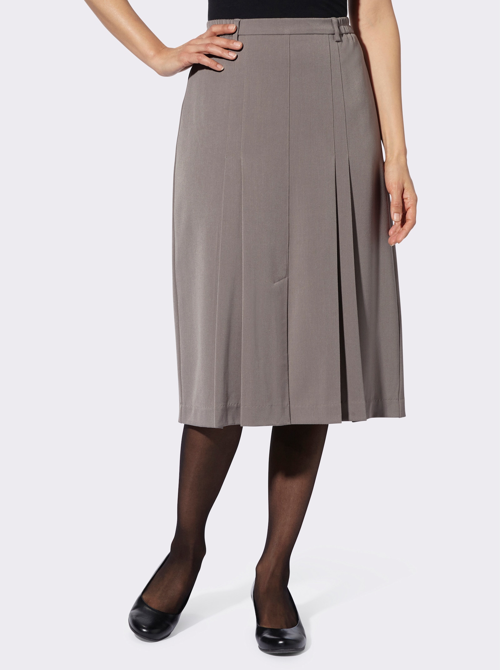 Plooirok met wooltouch-effect - taupe gemêleerd