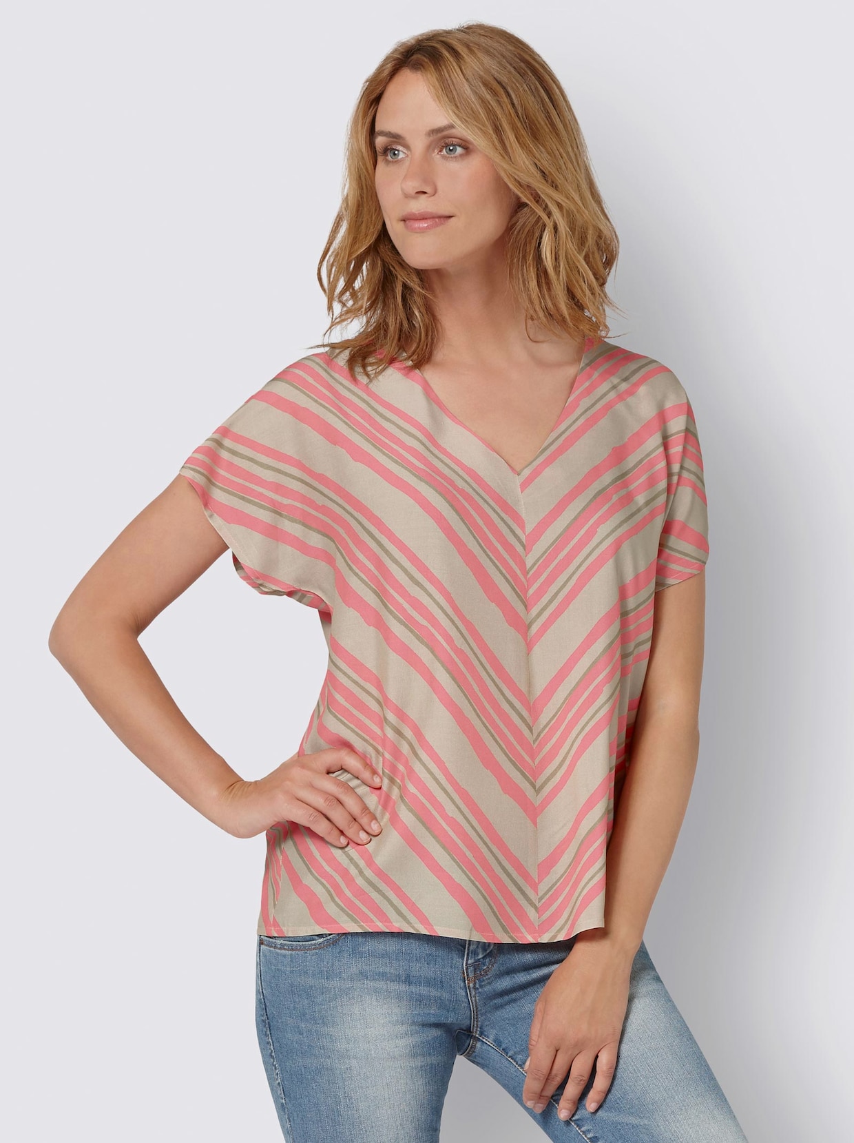 Comfortabele blouse - flamingo/leem bedrukt