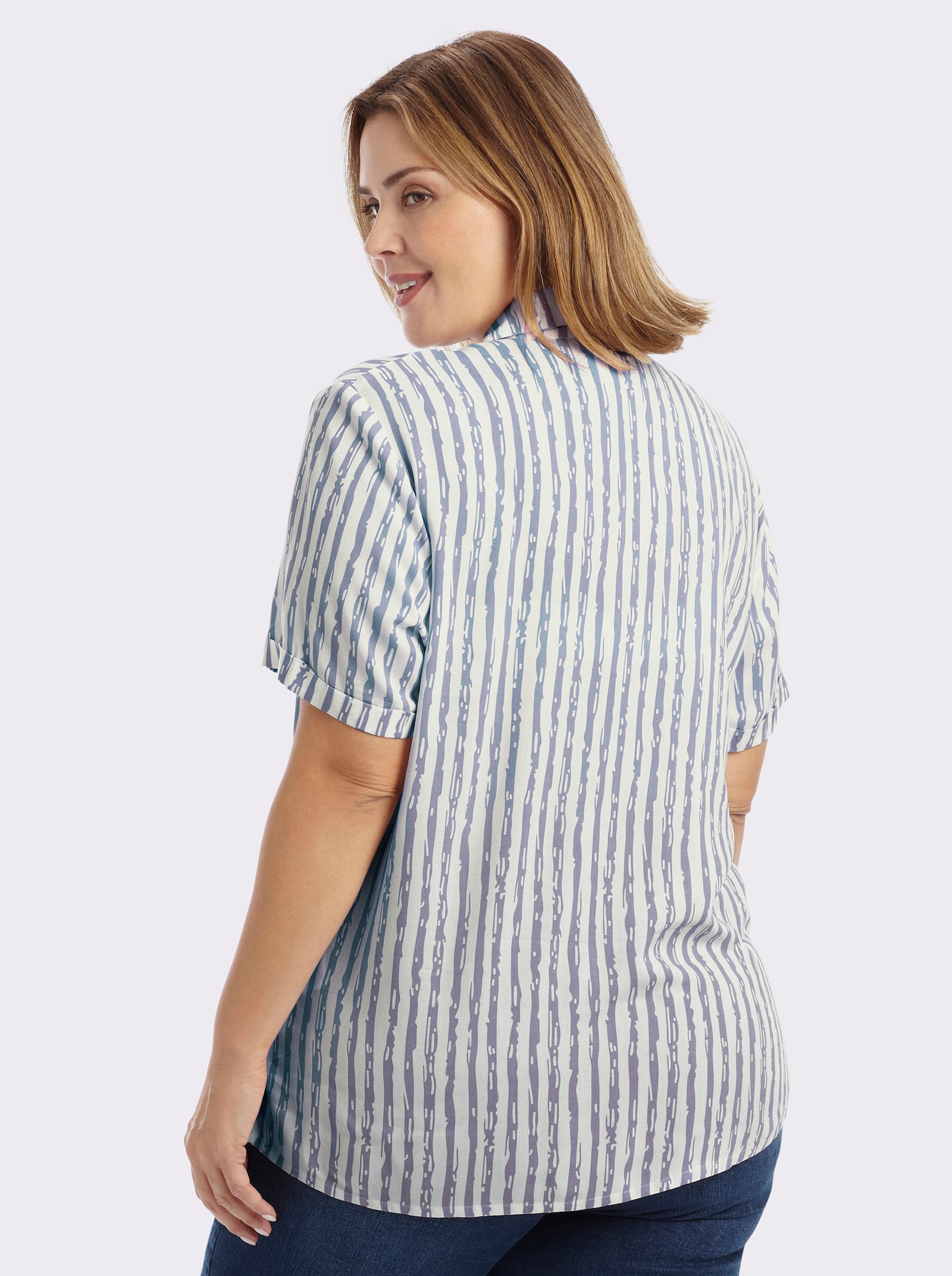 Gestreifte Bluse mit kurzen Ärmeln - taubenblau-ecru-gestreift