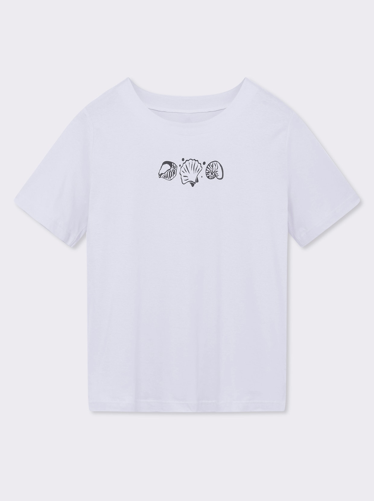 Kurzarmshirt mit Muschel-Druck - weiß