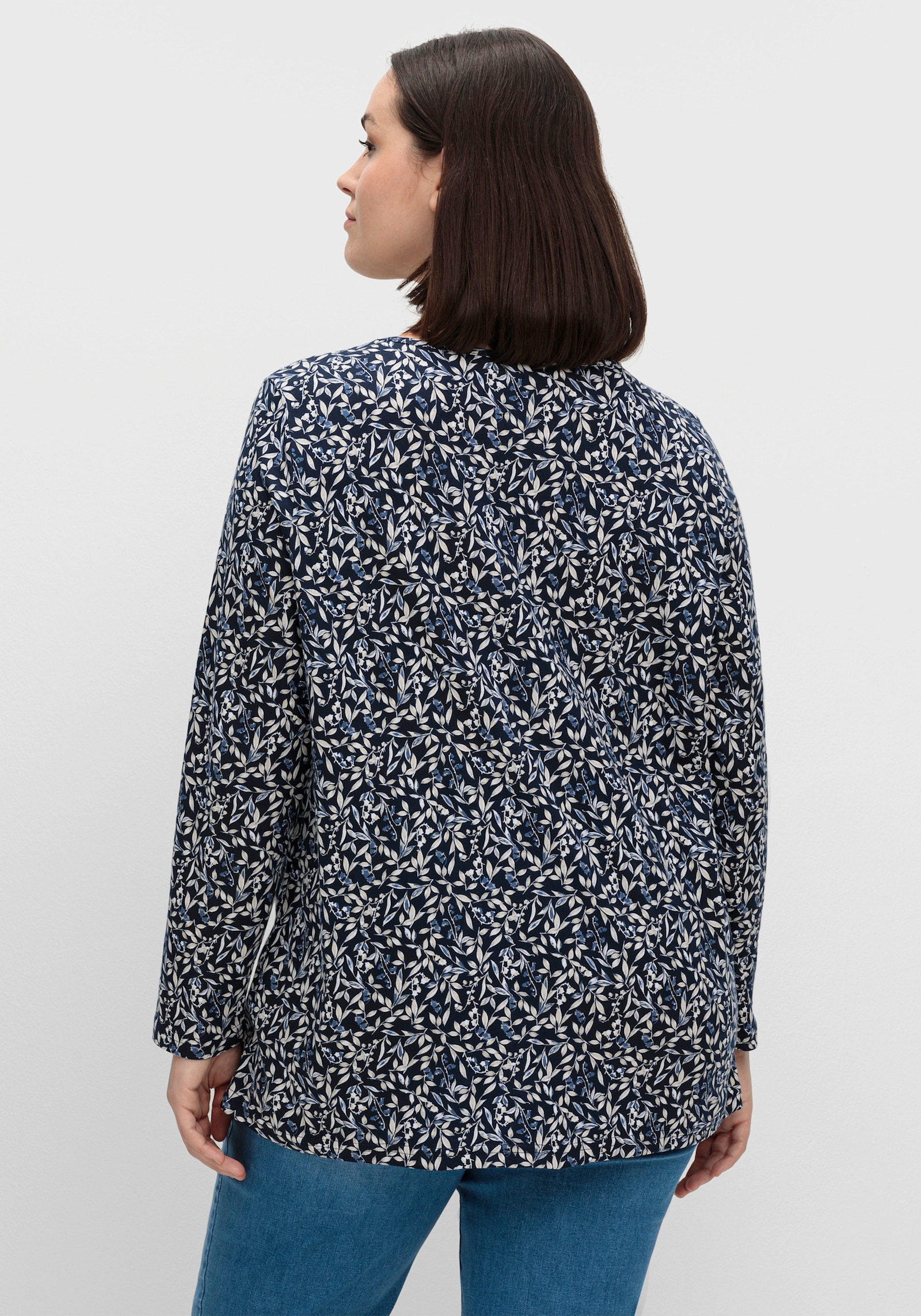 Langarmshirt mit Blüten-Dessin - marine-rauchblau-bedruckt