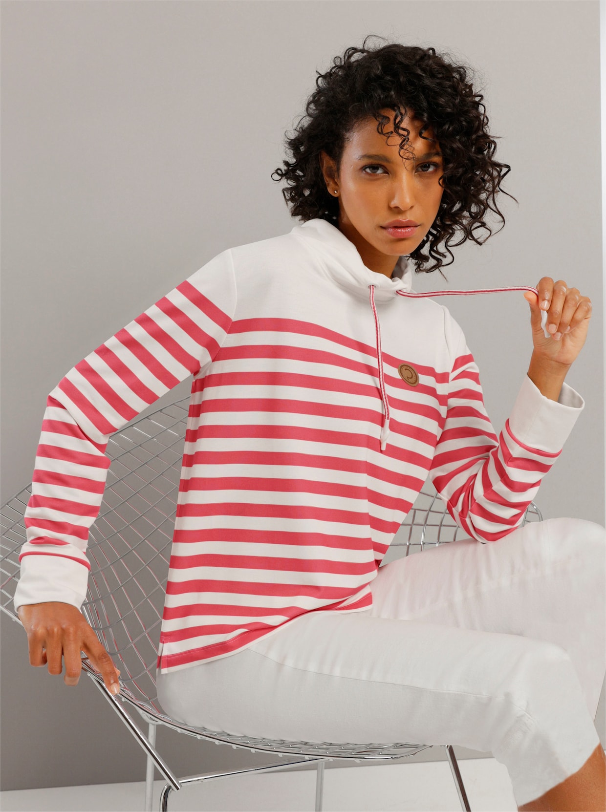 CREATION L PREMIUM Sweatshirt - weiss-grapefruit-geringelt