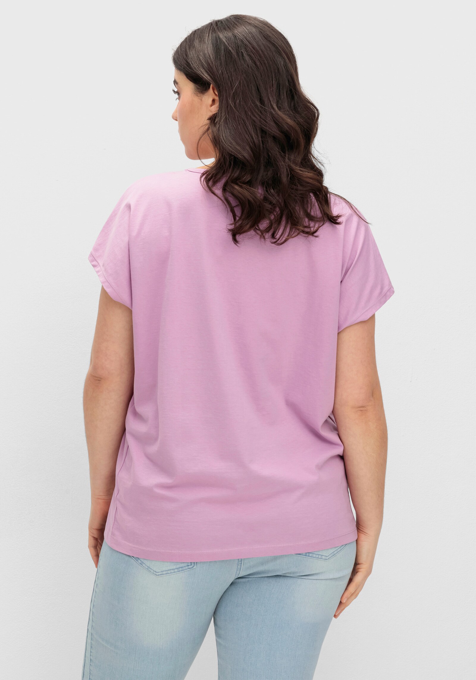 Rundhalsshirt mit zartem Blumenprint - orchidee-ecru