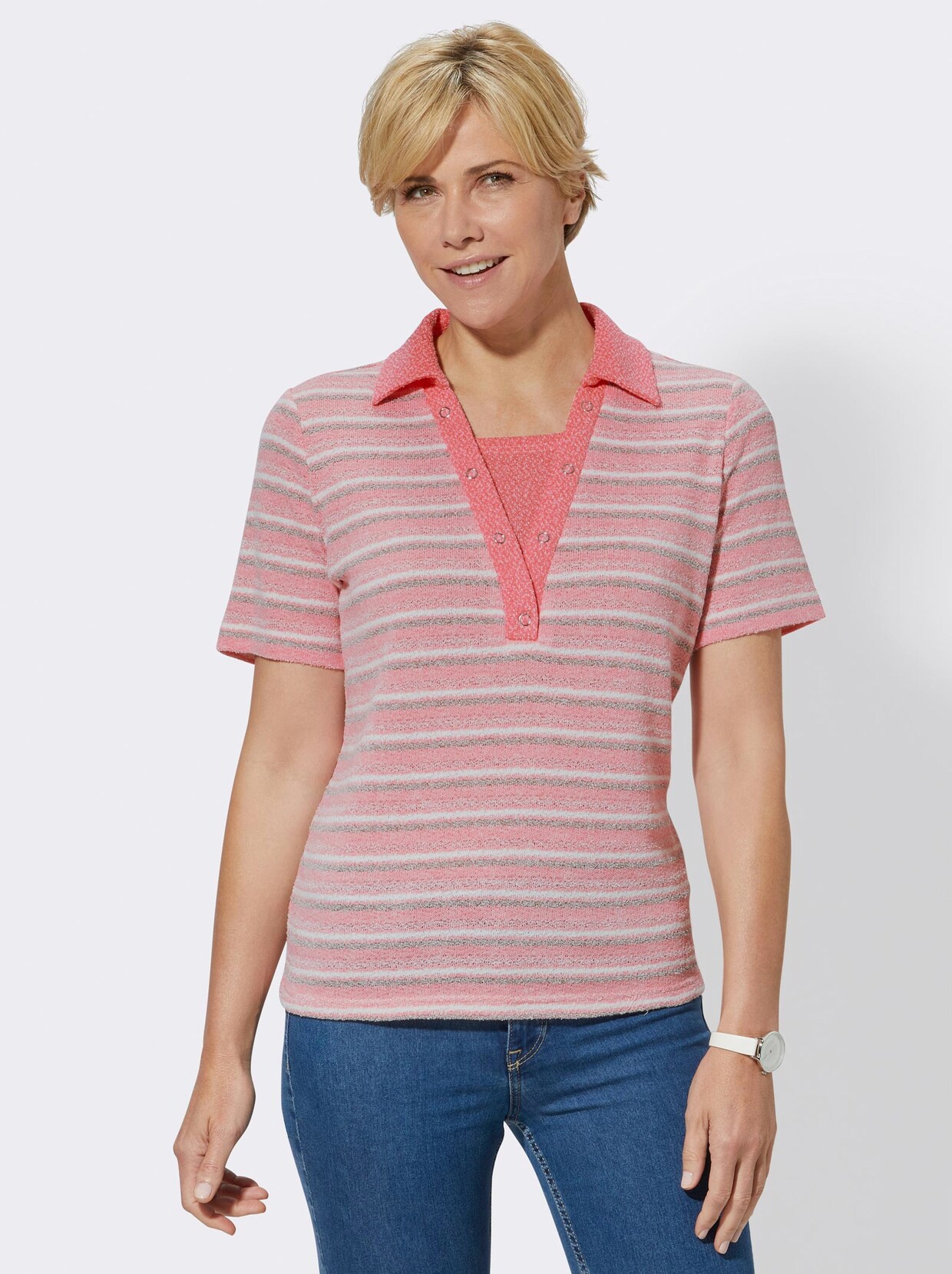 2-in-1-Shirt - koralle-geringelt