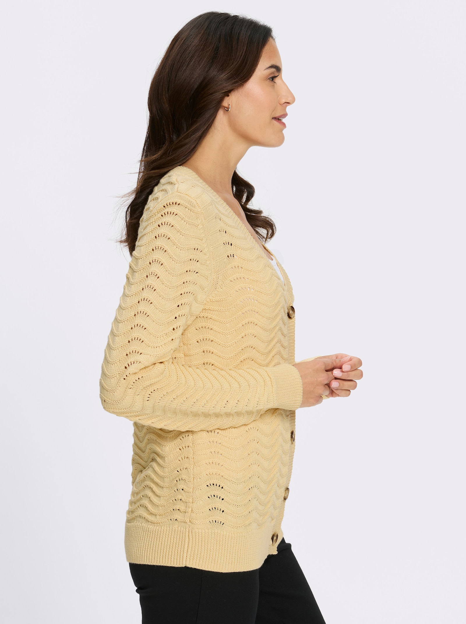 Strickjacke mit wellenförmigem Ajourmuster - vanille