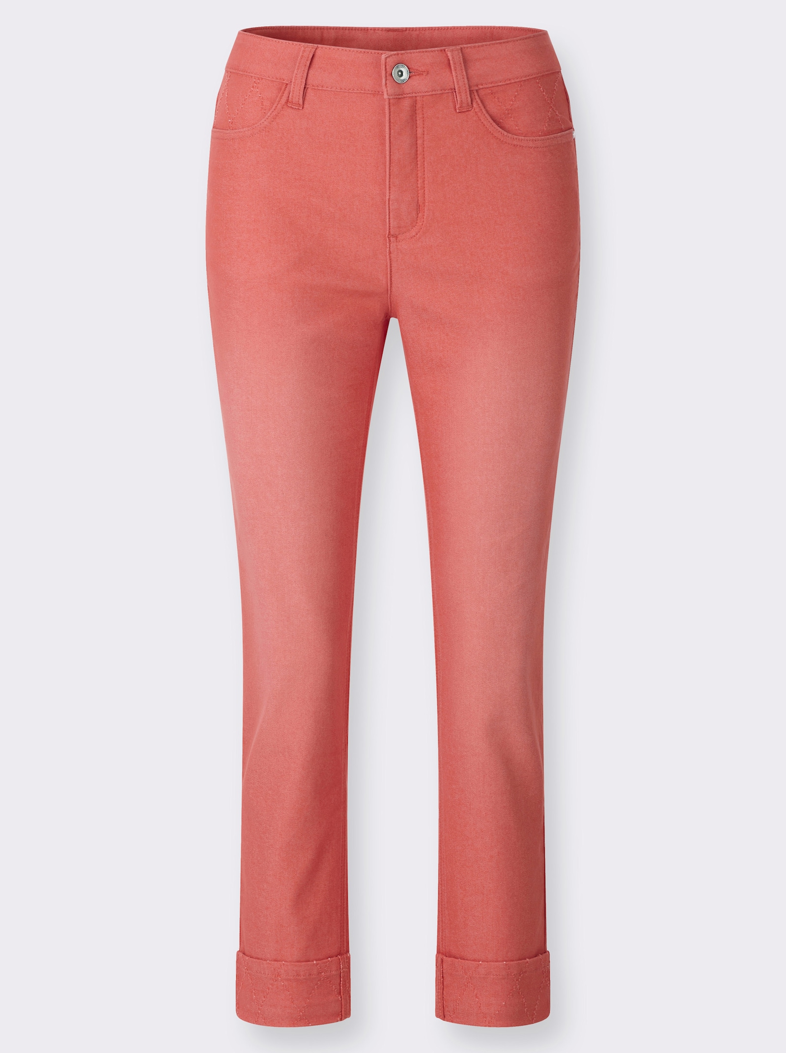 7/8-Jeans mit fixiertem Beinaufschlag - koralle