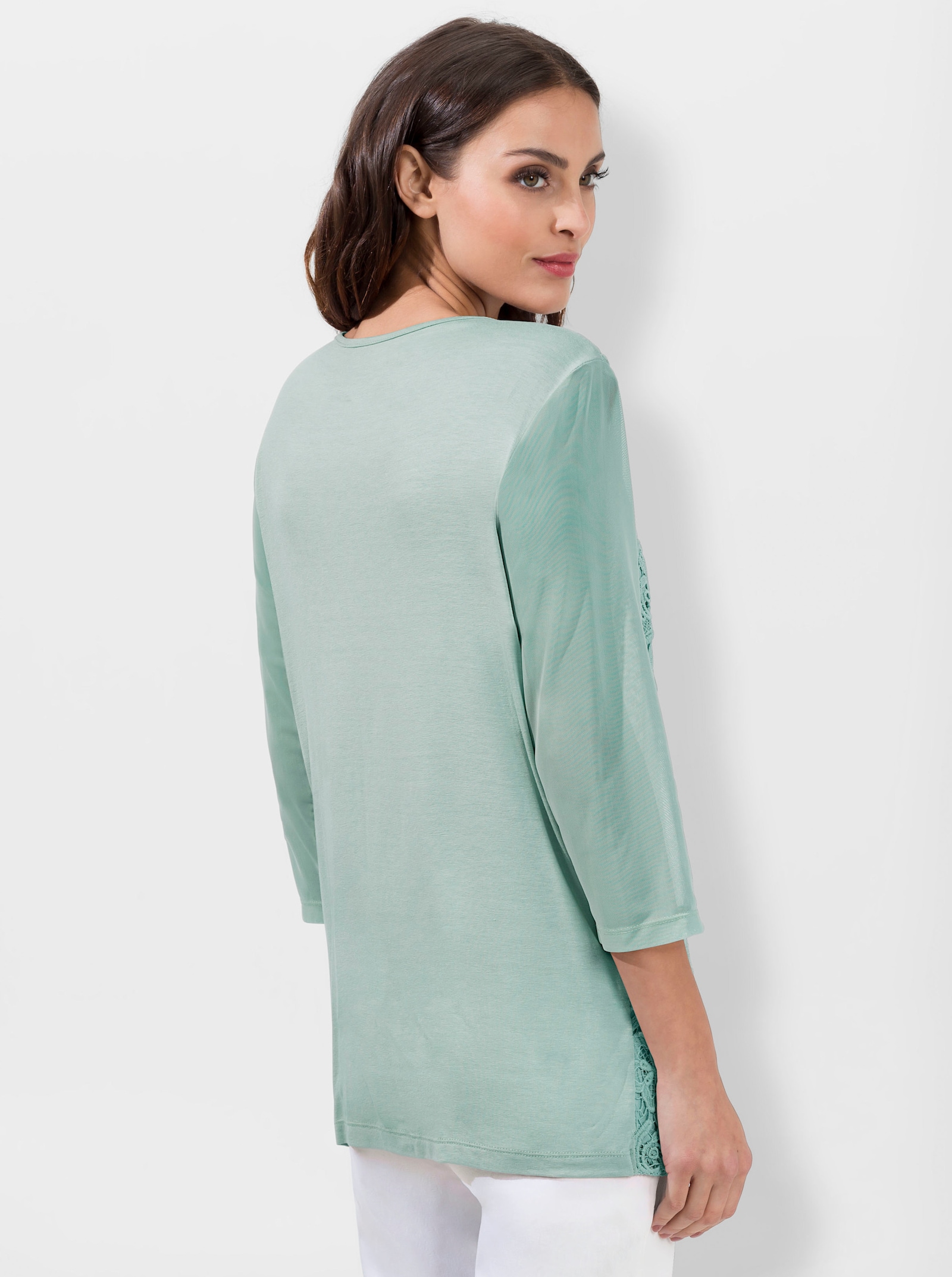 Kanten shirt, ondoorzichtig gevoerd - kalkmint