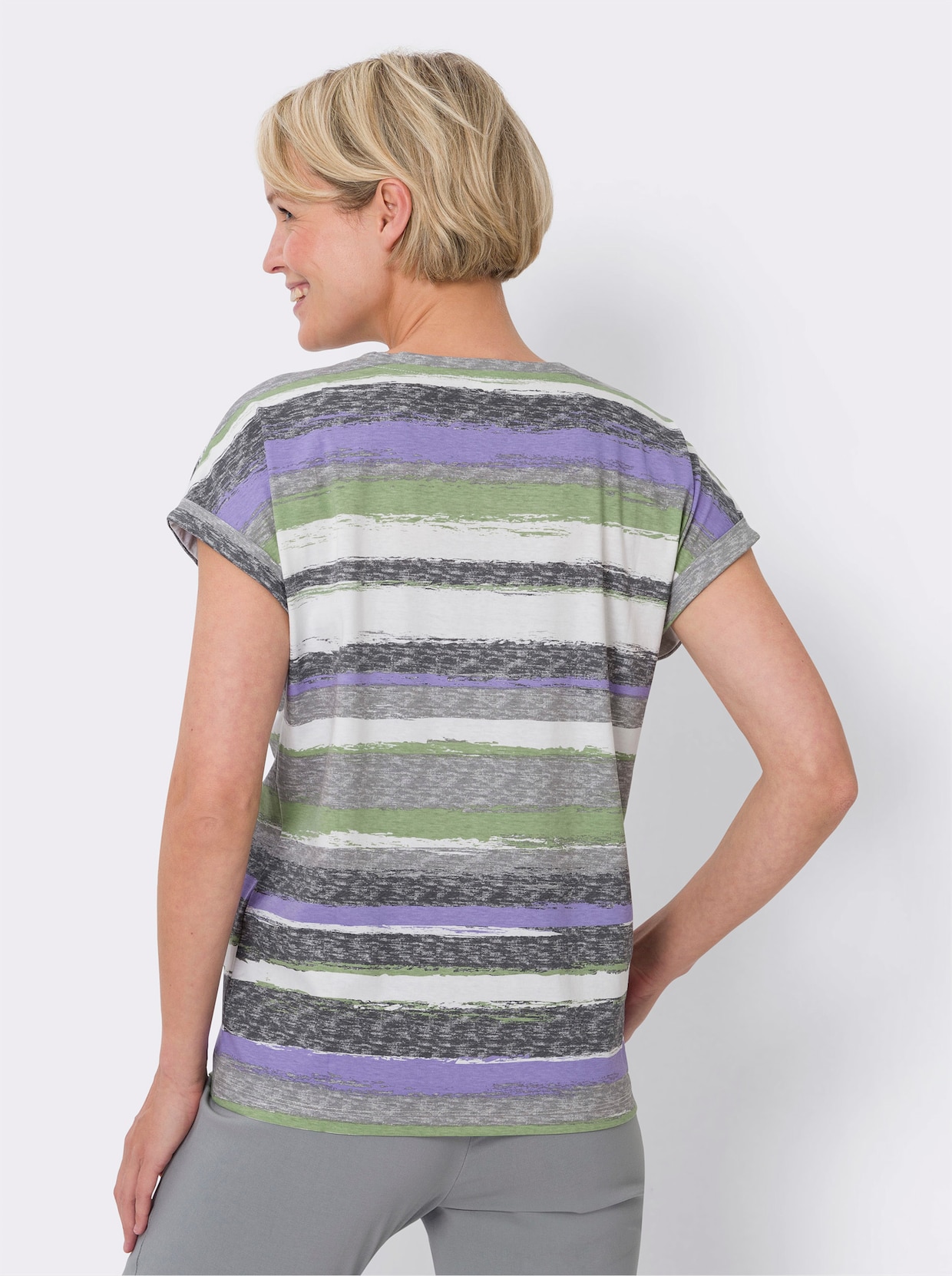 T-shirt - antracit-lavendel-randig