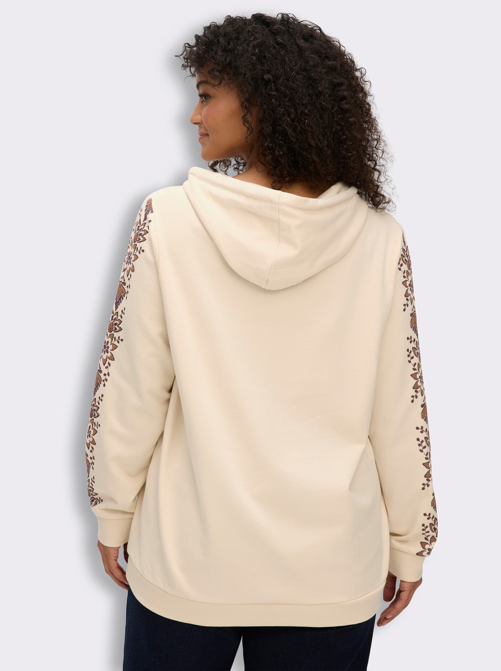 sheego Kapuzensweatshirt mit Blumenprint - elfenbein-cognac-bedruckt